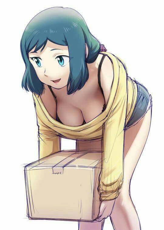 1girls, artist request, blue eyes, blue hair, bra, breasts, cardboard box, carrying, cleavage, clothed, female, female only, front view, fully clothed, gundam, gundam build fighters, hotpants, iori rinko, leaning forward, milf, mother, off shoulder, shirt, short shorts, shorts, sweater, wardrobe malfunction