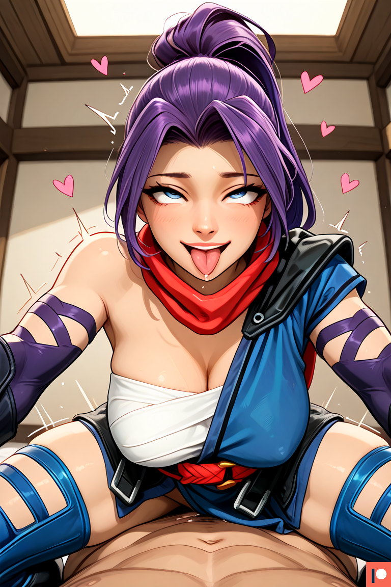 1girl1boy ahe_gao ahe_gao ahegao_face ai_generated bedroom big_breasts blue_eyes eyes_rolling_back floating_hearts indoors_sex marvel marvel_rivals ninja ninja_outfit omega_weirdo patreon ponytail psylocke psylocke_(marvel_rivals) purple_hair robe scarf sex straddle straddling tongue tongue_out