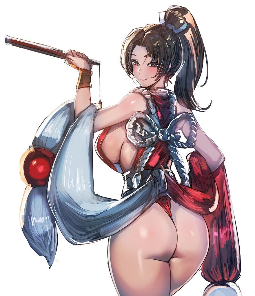 1girls, ass, ass focus, big ass, blush, bow (bhp), bow999, breasts, fatal fury, female, from behind, king of fighters, large ass, large breasts, light-skinned female, long hair, looking back, mai shiranui, ponytail, seductive, seductive look, seductive smile, sideboob, slim waist, smile, snk, solo, street fighter, street fighter 6, thick thighs