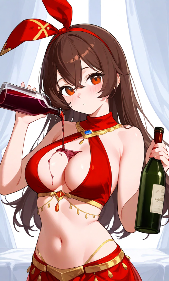 ai_generated amber_(genshin_impact) dancer_outfit female genshin_impact wine_bottle