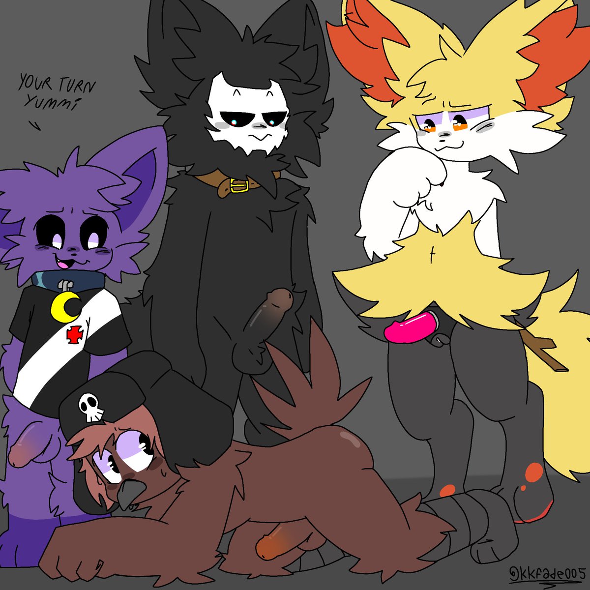 1girl3boys 1girls 1girls3boys 3boys 3boys1girl anthro anthro_on_anthro anthro_only before_sex black_body black_fur black_skin braixen brown_body brown_fur brown_skin catnap catnap_(poppy_playtime) changed_(video_game) critters_(poppy_playtime) dildo domestic_cat feline female furry_only inminent_sex kkfade005 no_humans oc ocs penis penis_out pokémon_(species) pokemon pokemon_(species) poppy_playtime poppy_playtime_(chapter_3) puro_(changed) purple_fur purple_skin sex simple_background simple_shading smiling_critters strap-on tagme