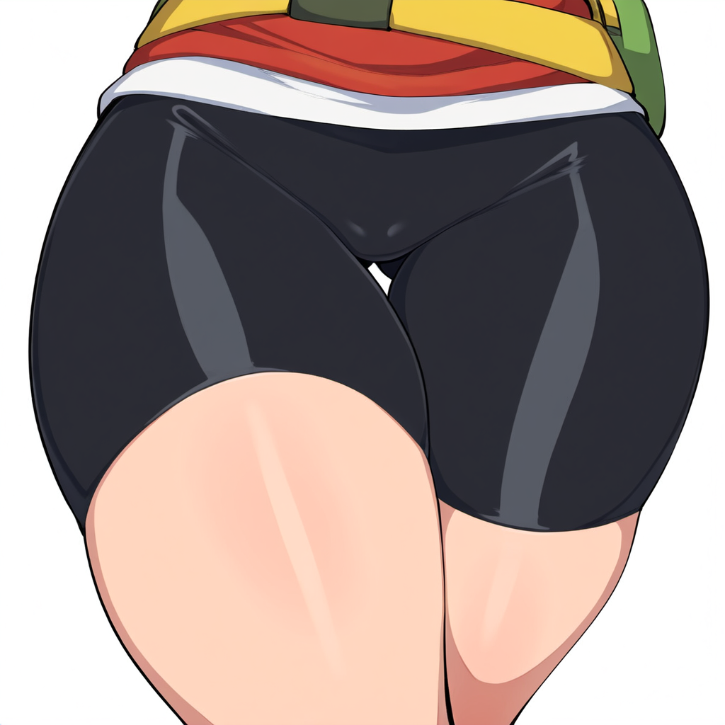 1girls aged_up ai_generated ass_visible_through_thighs close-up may_(pokemon) may_(pokemon_oras) mullon novelai pokemon shorts solo solo_female solo_focus spats spats_shorts thick_thighs thigh_focus thighs wide_hips