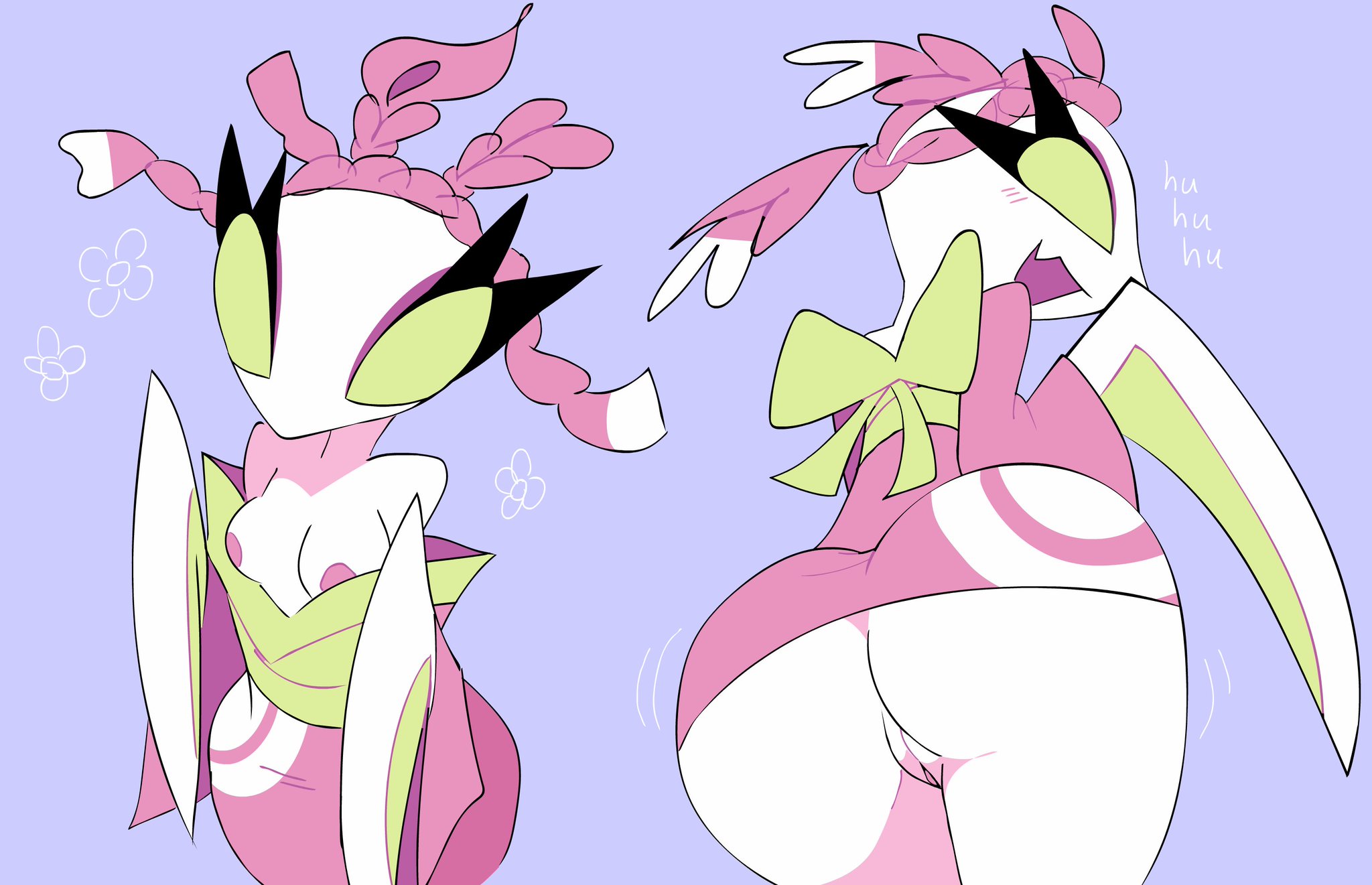 bonesawbingus, deltarune, deltarune chapter 5, flower mantis, green eyes, mantis, mantis (deltarune), mantis humanoid, no panties, pale-skinned female, pink nipples, shaking ass