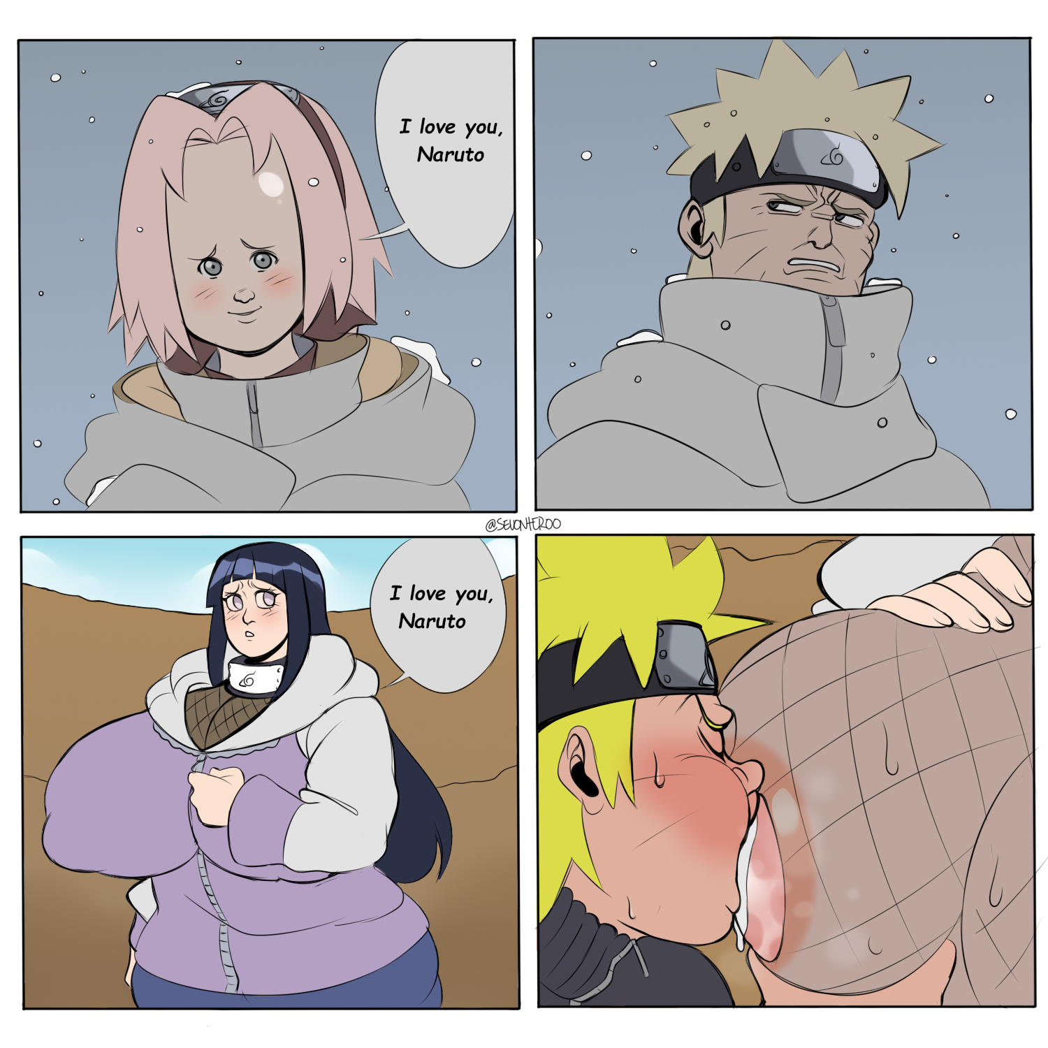 1boy, 2girls, absurd res, absurd resolution, absurdres, angry, angry expression, angry face, areolae, bbw, before and after, big breasts, blonde hair, blue eyes, blue hair, blush, bob cut, bodysuit, boobs, boobs bigger than head, boobs out, boyfriend-girlfriend, breast grab, breast milk, breast sucking, breasts, breasts bigger than head, breasts out, busty, canon costume, canon couple, canonical outfit, chubby, chubby female, close up, closed eyes, comparing, comparing breasts, comparison, couple, curvaceous, curvaceous female, curvaceous figure, curves, curvy, curvy female, curvy figure, curvy hips, cute, cute expression, cute face, cute female, cute girl, dialogue, disgusted, disgusted face, disgusted look, drool, drooling, english text, erect nipples, erect nipples under clothes, facial markings, fishnet, fishnet bodysuit, fishnet clothing, fishnet shirt, fishnets, forehead protector, funny, funny face, giant breasts, green eyes, hairband, hand on breast, haruno sakura, headband, hinata hyuga, hinata hyuuga, hips, hoodie, huge areolae, huge breasts, hyper, hyper breasts, hyuga hinata, hyuuga hinata, i love you, jacket, konohagakure symbol, lactating, lactation, large areolae, large breasts, long hair, looking at another, looking at partner, looking at viewer, medium hair, meme, milk, milkers, mommy milkers, naruto, naruto (series), naruto shippuden, naruto uzumaki, nipple bulge, nipple suck, nipple sucking, oppai, outdoors, outside, pink hair, purple eyes, romantic, romantic ambiance, romantic couple, romantic sex, sakura haruno, saliva, saliva drip, saliva trail, scowl, scowling, sevonteroo, shonen jump, shoulder length hair, shounen jump, shueisha, shy, shy expression, shy female, snow, snowing, speech bubble, standing, sucking breasts, sucking nipples, sweat, sweatdrop, sweating, sweaty breasts, text, tit sucking, tits, tits bigger than head, tits out, titties, tomboy, ugly bitch, ugly female, undressed, undressing, unimpressed, uzumaki naruto, venus body, voluptuous, voluptuous body, voluptuous female, watermark, weekly shonen jump, weekly shounen jump, whisker markings, whiskers, wide hips, yellow hair
