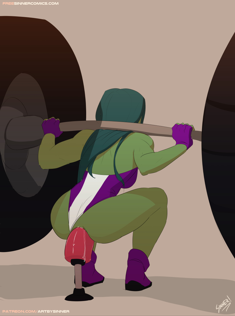 anal insertion, anus, ass, dildo, female, female only, green skin, hulk (series), insertion, marvel, marvel comics, masturbation, sex toy, she-hulk, she-hulk (hulk and the agent of s.m.a.s.h), sillygirl, sinner, solo, weightlifting