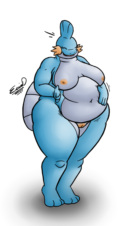 anthro bbwpokedex belly belly_slap big_ass big_belly big_breasts breasts eddy_okapi female happy huge_ass huge_butt mudkip nintendo nipples nude overweight overweight_female pokemon pokemon_(species) pokemon_rse pussy slightly_chubby smile solo video_games wide_hips