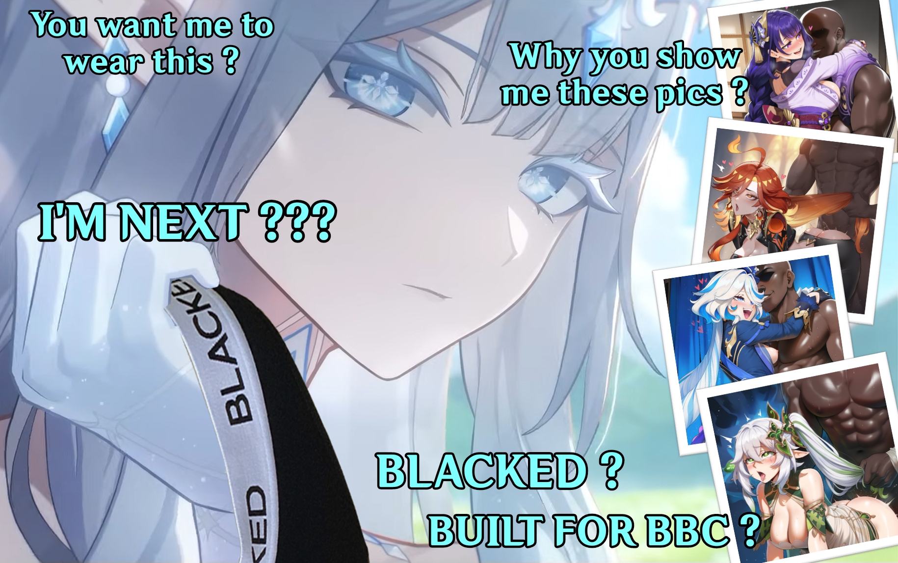 2026, 2d, ai generated, blacked, dark-skinned male, doggy style, edit, edited, english text, femsub, furina (genshin impact), generic dark-skinned-muscular male, genshin impact, hoyoverse, interracial, male dominating female, male domination, maledom, maledom/femsub, mavuika (genshin impact), mihoyo, muscular male, nahida (genshin impact), offscreen male, picture, raiden shogun, tagme, tsaritsa (genshin impact)