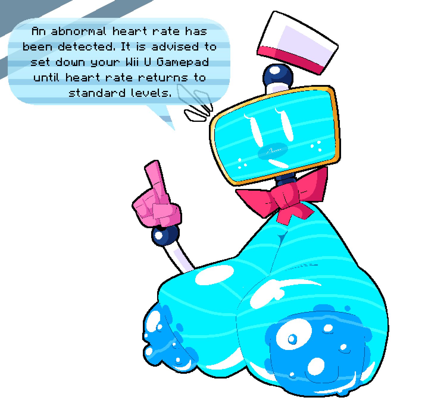 1girl, 2d artwork, big areola, big breasts, big nipples, breakcoreyuri, breasts, english text, freckles, mob face, monita (nintendo land), nintendo, nintendo land, nipples, robot, robot girl, screen face, video games