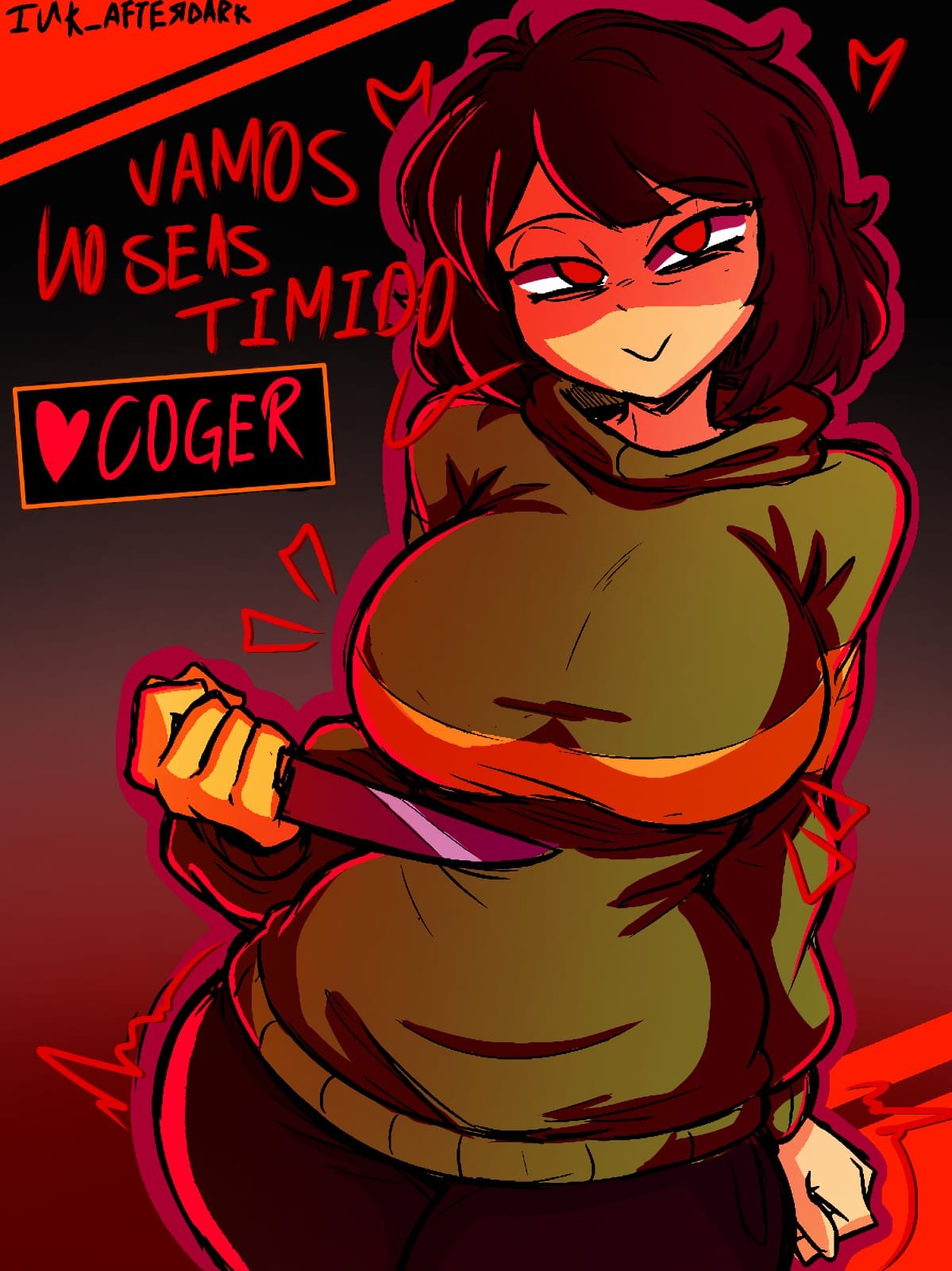 1girls, big breasts, chara, female, female chara, female focus, female only, mommy, spanish text, tagme, undertale