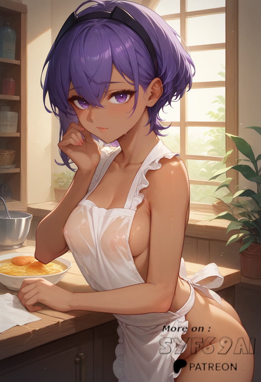 ai_generated bath bathing bathtub blue_eyes breasts fate/grand_order fate_(series) hassan_of_serenity_(fate) naked naked_apron naked_female nude nude_female syf69ai tagme