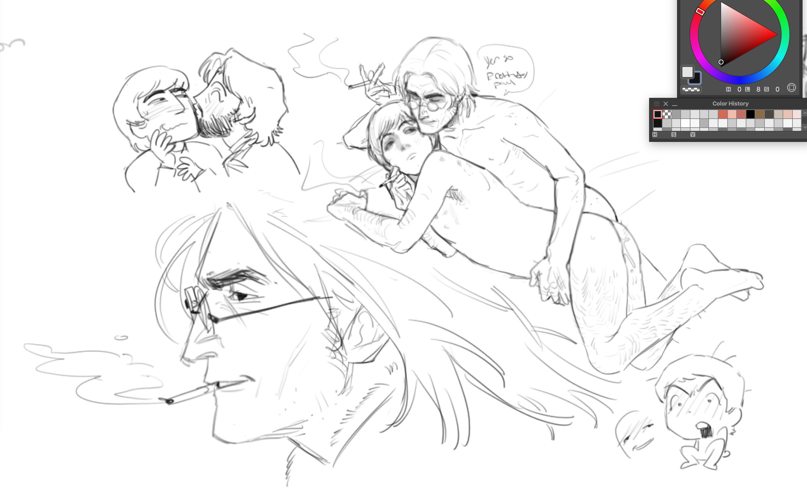 2boys, after anal, gay, john lennon, line art, male only, male/male, mazapaneze, mclennon, musician, no visible genitalia, nude, paul mccartney, real person, sketch, sketch page, smoking, the beatles, yaoi