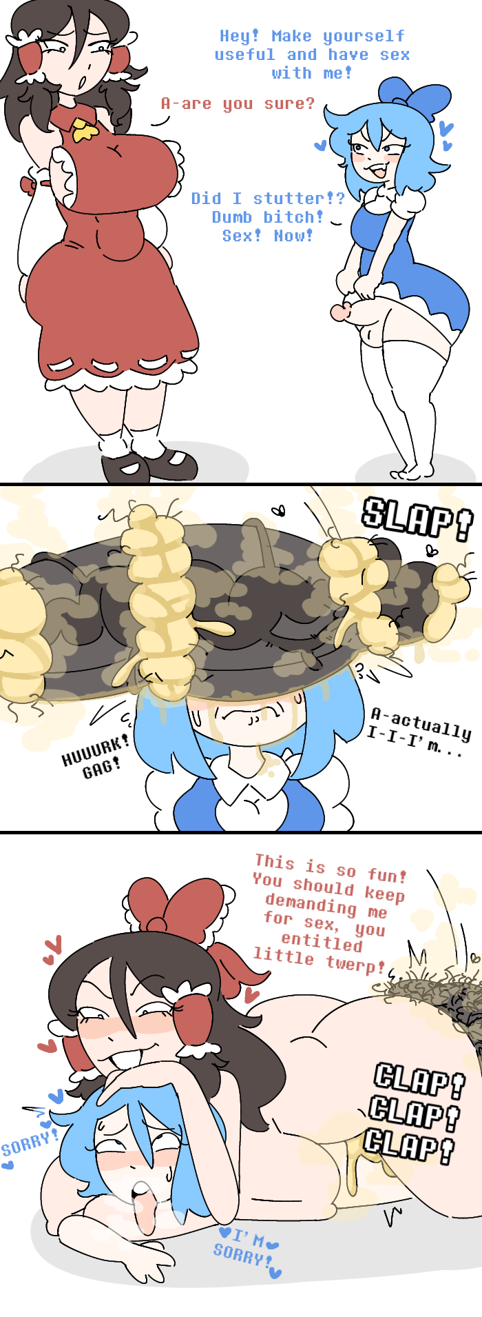 2futas ahe_gao ahegao anal anal_sex apologizing big_balls big_breasts big_dom_small_sub big_penis blue_hair brat bratty bratty_correction breasts cant_see_the_haters cirno clothed cock_on_face cock_shock comic comic_strip correction cum cum_in_ass cum_inside dark_penis darkened_genitalia darkened_penis dominant domination dress dress_lift dubious_consent excessive_cum flies flies_for_smell forced futa_on_futa futa_only futadom futanari grease hairy_balls headlock height_difference huge_cock instant_loss instant_loss_2koma instant_regret insult large_penis lifting_skirt long_socks lying_on_person milkbuni multiple_images musk musk_clouds musky_balls musky_cock nasty nude on_floor overflowing_cum panels penis penis_awe penis_bigger_than_body penis_bigger_than_head penis_size_difference penis_slap penis_slapping_face pubic_hair rape reimu_hakurei restrained rolling_eyes secretly_loves_it sex short_hair shortstack size_difference small_penis small_sub_big_dom smegma smegmafied_cum smell smelly smelly_balls smelly_cock smelly_cum smile smiling stench stray_pubic_hair text tongue_out touhou uncensored veiny_penis yellow_cum