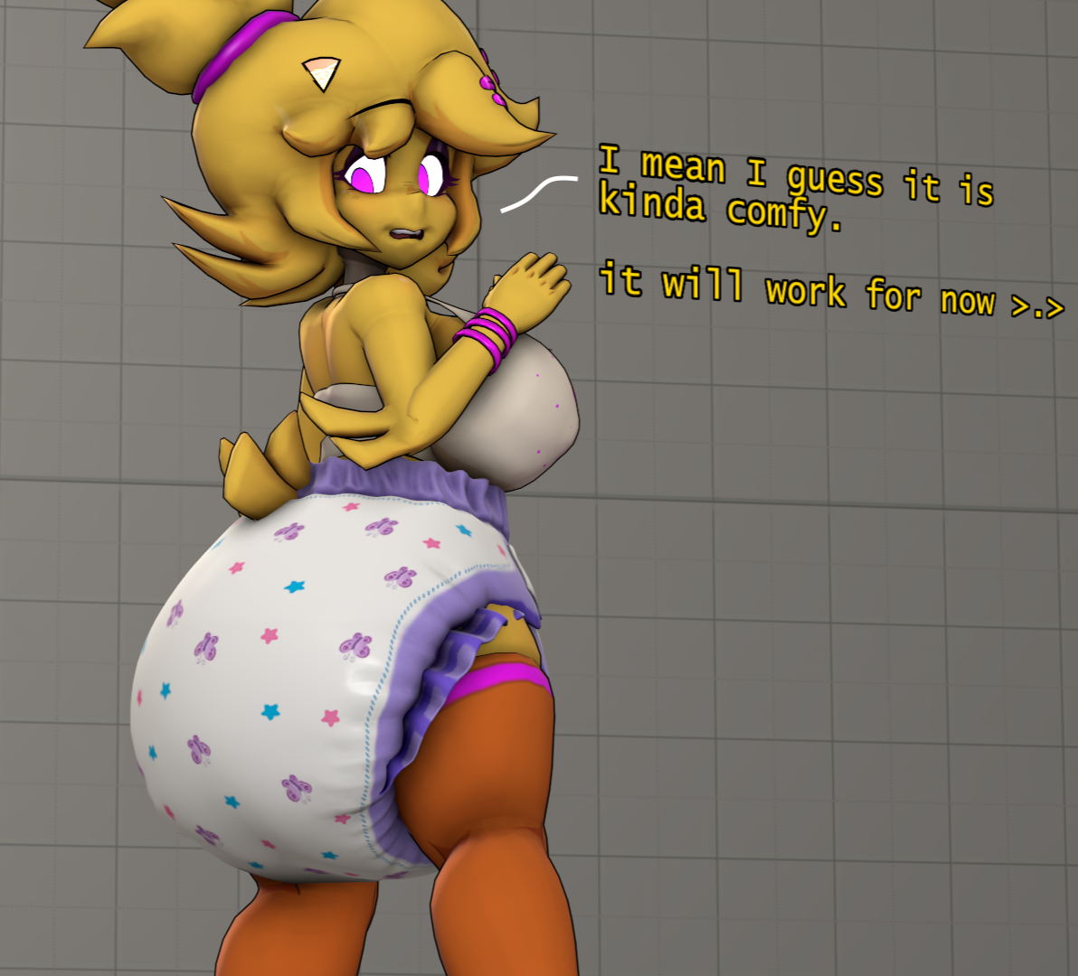 3d, 3d (artwork), abdl, big breasts, breasts, chica (fnaf), chiku, chiku (cryptia), chiku (cryptiacurves), diaper, diaper fetish, fap nights at frenni's, fazclaire's nightclub, female, fnia, hypercat08, nervous, robot, robot girl, sfm, source filmmaker