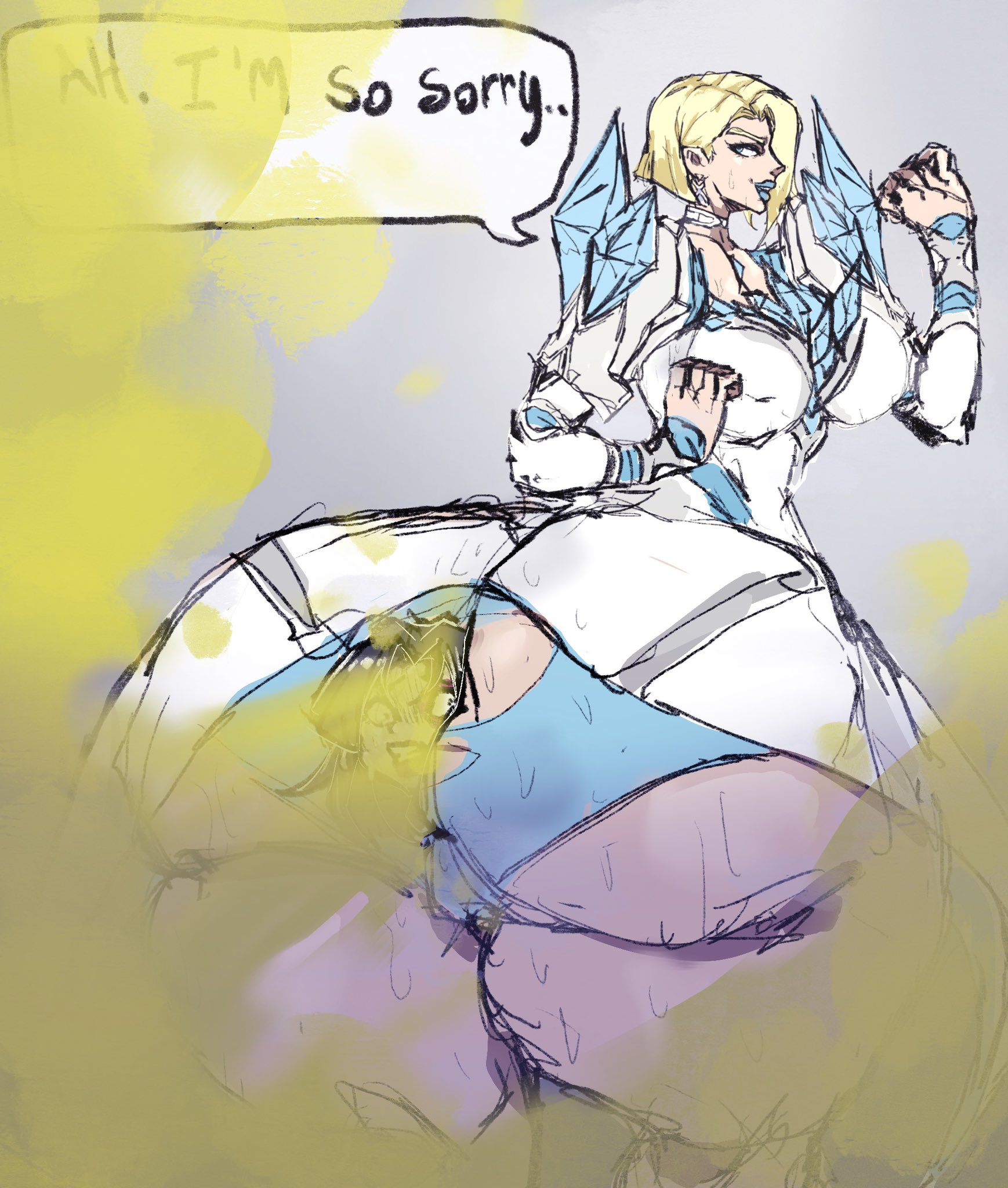 2d, alternate version available, ass, blonde female, blonde hair, blue lipstick, bob cut, clothed, clothed female, emma frost, emma frost (marvel rivals), fart, fart cloud, fart fetish, female, huge ass, light skin, light-skinned female, marvel, marvel comics, marvel rivals, senyarnaven, seynsin (artist), steam, steaming body, sweat, sweating, thick thighs, wide hips