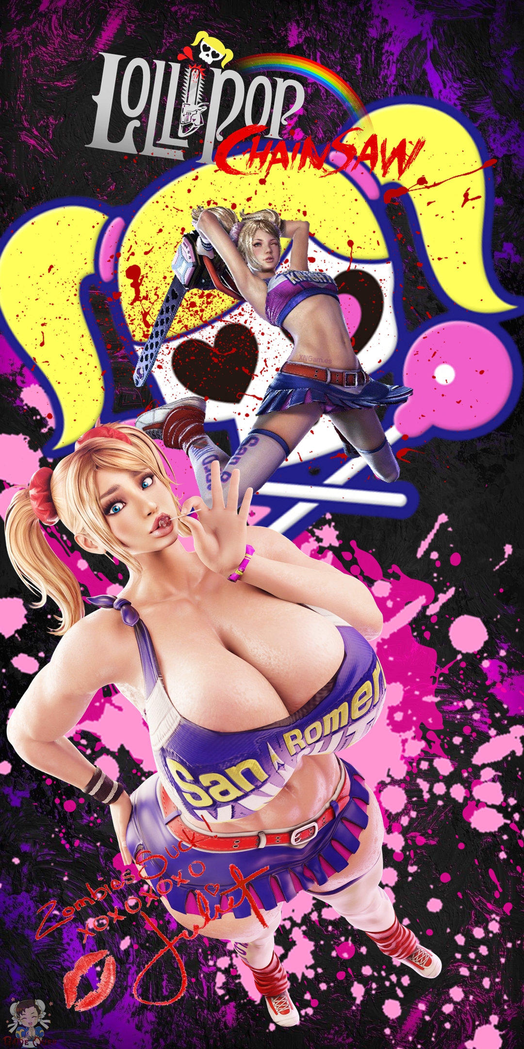 1female, 3d, 3d (artwork), big boobies, big breasts, blonde female, blonde hair, blue eyes, boobies bigger than head, boobies focus, boobs bigger than head, boobs focus, breasts, breasts bigger than head, breasts focus, cleavage, cleavage focus, clothed, clothed female, clothes, clothing, curvaceous, curvaceous female, curvaceous figure, curves, curvy, curvy body, curvy female, curvy figure, curvy hips, deep cleavage, edit, edited, edited art, english text, fat boobies, fat boobs, fat breasts, fat tits, fat titties, female, female focus, female only, juliet starling, lollipop chainsaw, sekaithereturn, text, wallpaper, watermark, xxxgameoverxx