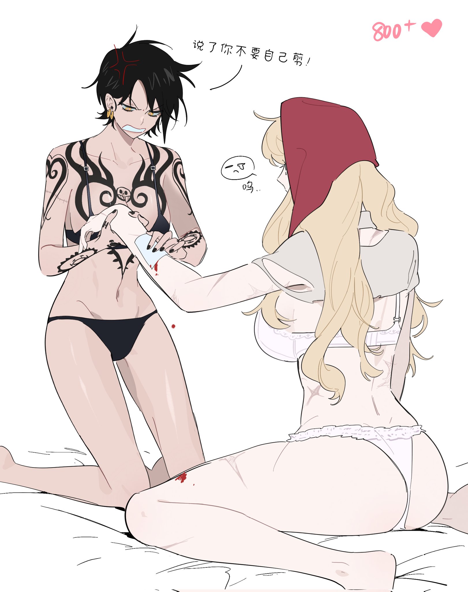 anger vein, angry, ass, big ass, big breasts, black hair, black panties, black panties bra, blonde hair, blood, bra, breasts, chest tattoo, cleavage, donquixote rosinante, earrings, female, female only, galiguomin, genderswap (mtf), hat, kneeling, long hair, one piece, pale skin, pale-skinned female, panties, rule 63, scar, scars, scars all over, short hair, sideboob, sitting, tattoo, tattoos, trafalgar law, trafalgar law (female), translation request, wariza, white bra, white panties, yellow eyes, yuri