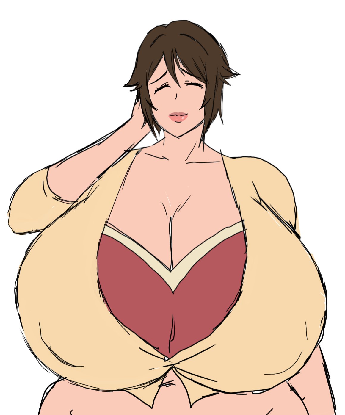1female, 1girls, closed eyes smile, female, female only, haha musume donburi oppai tokumori bonyuu shiru dakude, momiji (artist), sakie (haha musume donburi), solo, solo female, tagme