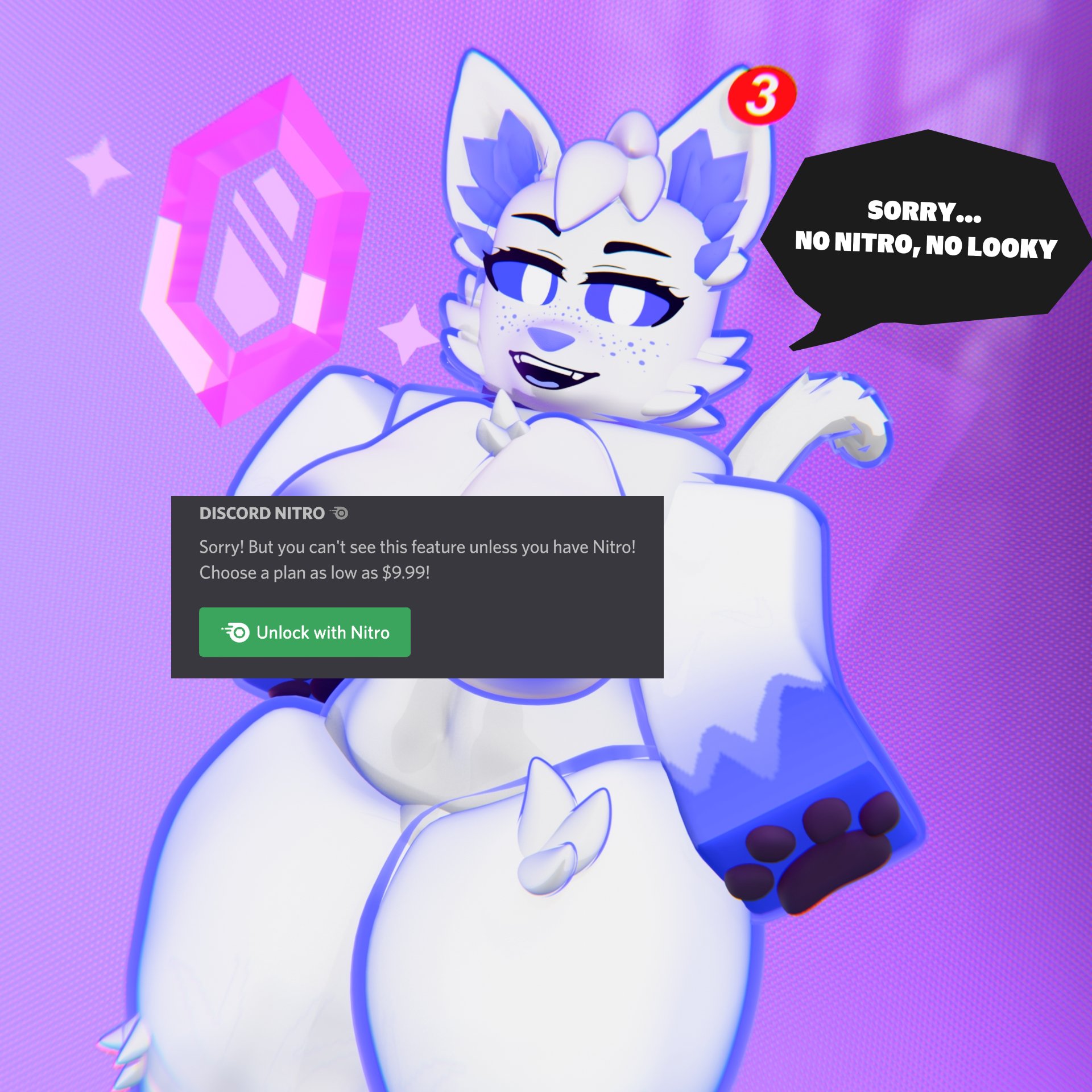 1girls, 3d, 3d (artwork), areola slip, areolae, breasts, censor bar, censored, clyde (discord), discord, discord (app), english text, female, furry, medium breasts, nearlyepoint, roblox, robloxian, simple background, speech bubble, text, thick thighs, thighs