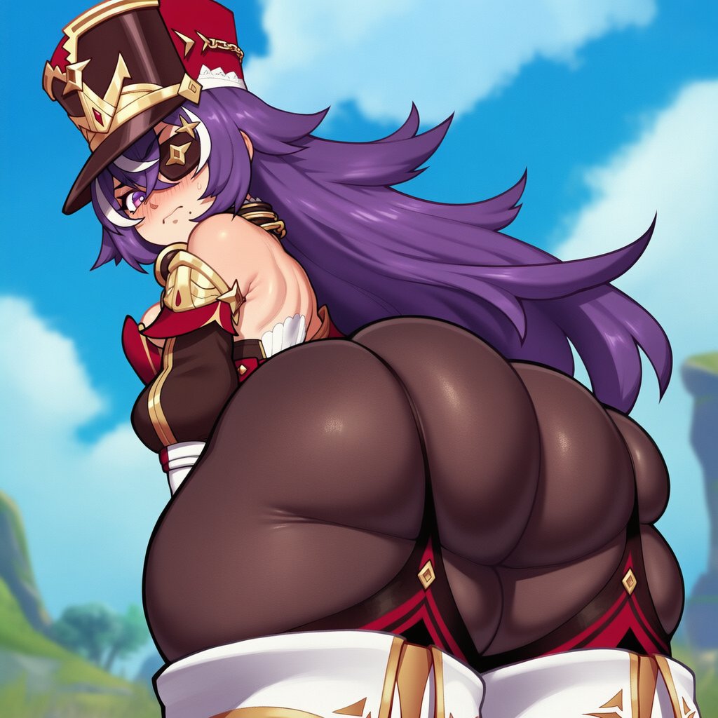 1girls, ai generated, ass, ass close-up, ass closeup, ass focus, bare shoulders, big ass, big breasts, blush, breasts, bubble butt, butt, butt close-up, butt focus, chevreuse (genshin impact), close up, close up ass, close up view, close-up, close-up ass, closeup, closeup view, detached sleeves, embarrassed, enormous ass, eyepatch, fat ass, female, female only, from behind, from behind upper body, garter straps, genshin impact, gigantic ass, gloves, hat, huge ass, leaning, leaning forward, light-skinned female, long hair, looking back, looking down, mature, mature body, mature figure, mature woman, medium breasts, milf, mochipawg, mommy, multicolored hair, pantyhose, purple eyes, purple hair, round ass, sideboob, solo, solo female, sweatdrop, thick, thick ass, thick thighs, thigh boots, thighhighs, thighs, two-tone hair, upper body from behind, very long hair, voluptuous, voluptuous female, white hair streak, wide hips