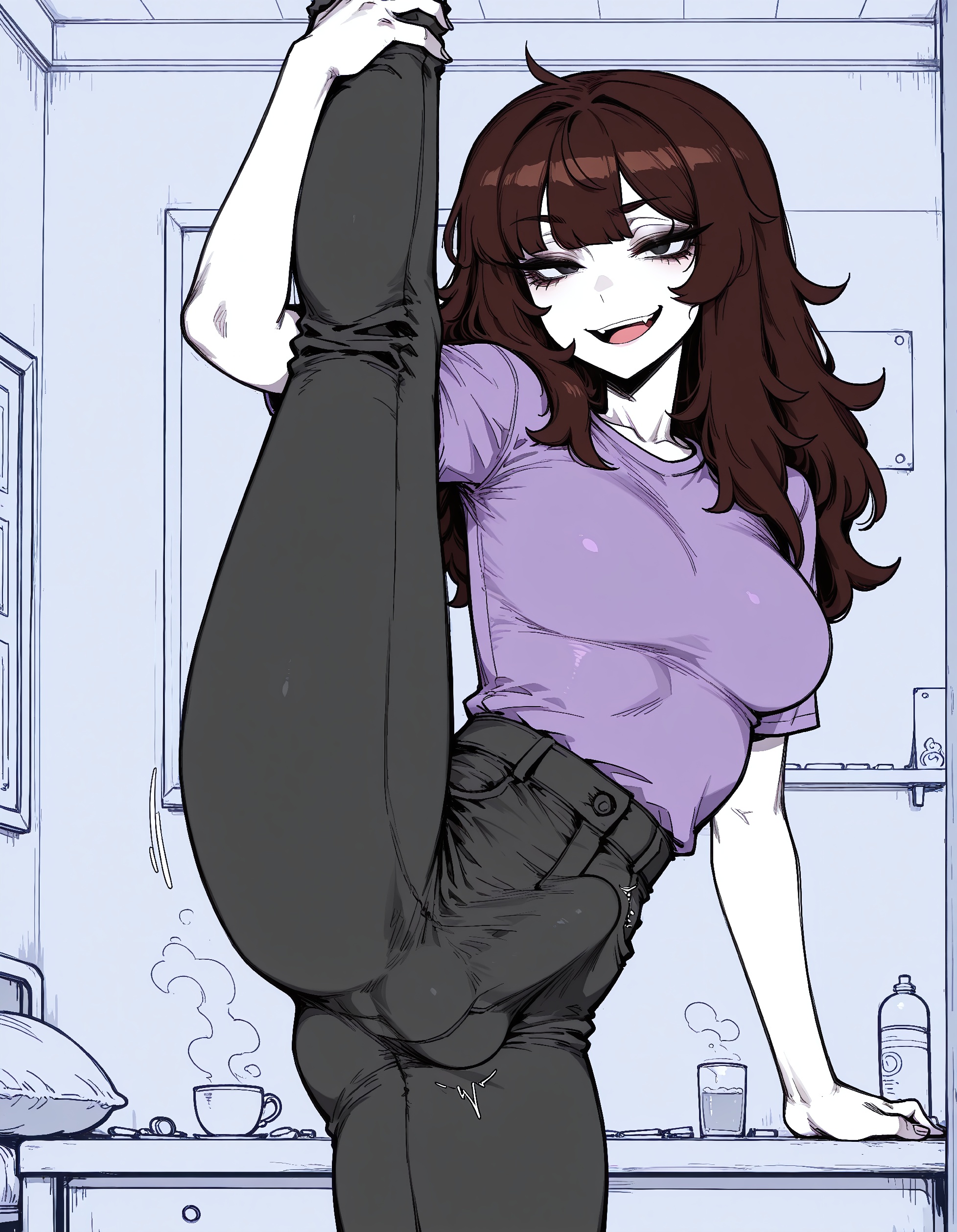 1futa, ai generated, ass, balls, big ass, big breasts, big butt, big hips, big penis, black eyes, breasts, brown hair, cleavage, clothed, clothing, dick, dickgirl, eyebrows, eyelashes, futa only, futanari, grin, grinning, grinning at viewer, hair, hands-free, huge cock, indoors, intersex, jaiden, jaiden animations, jaidenanimations, jeans, lips, long hair, looking at viewer, makeup, narrow waist, narrowed eyes, nose, panys, penis, seducing, seductive, seductive eyes, seductive gaze, seductive look, seductive mouth, seductive pose, seductive smile, shirt, smile, smile at viewer, smiley face, smooth balls, smooth penis, smooth skin, solo, solo dickgirl, solo focus, solo futa, testicles, velarin, white skin