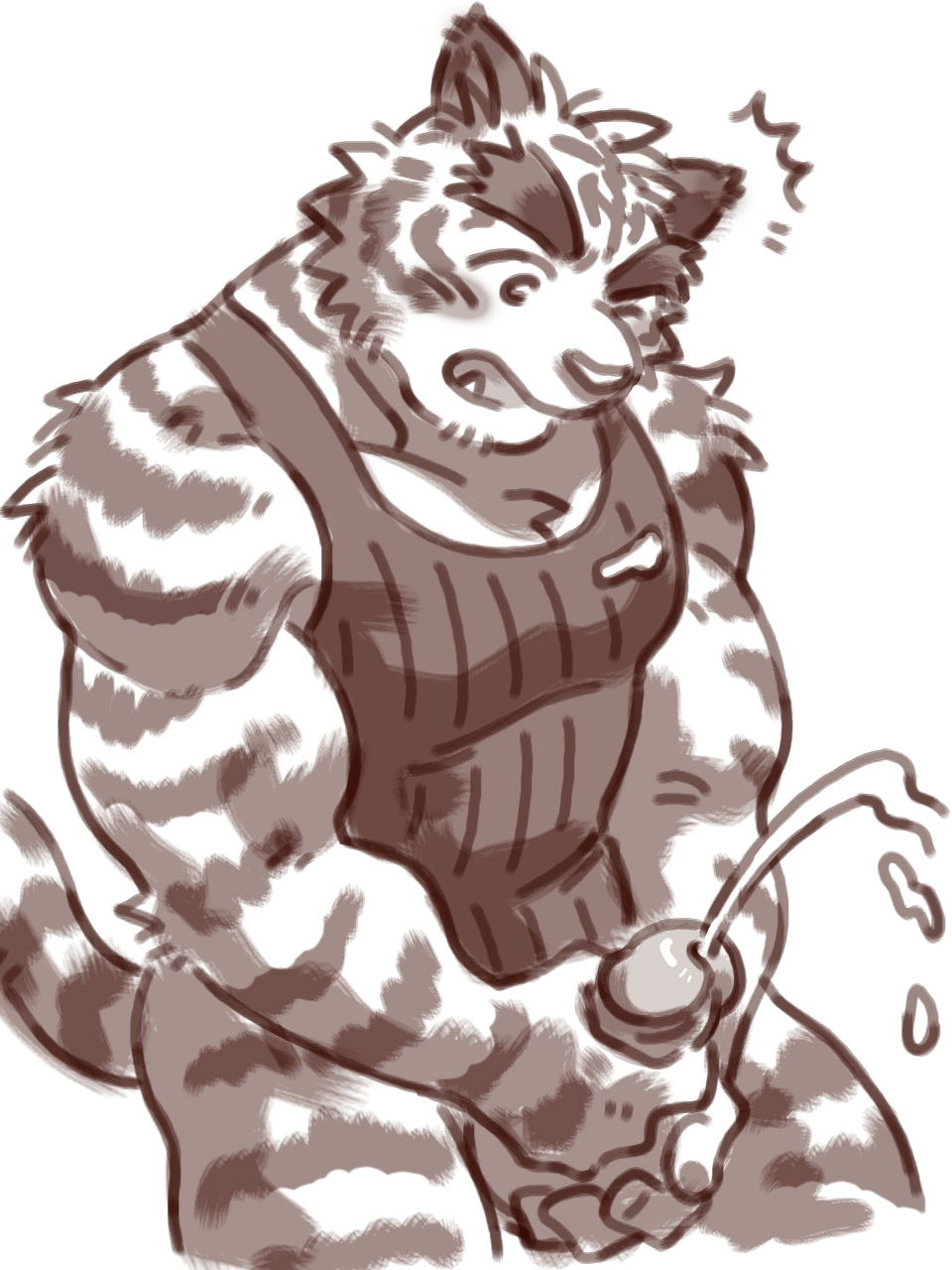 41raco anthro balls blush boner bottomless censored clothed clothing cum ejaculation erection feline hi_res kirupi male male_only mammal masturbation monochrome morenatsu penis simple_background solo solo_male tiger torahiko_(morenatsu) white_background