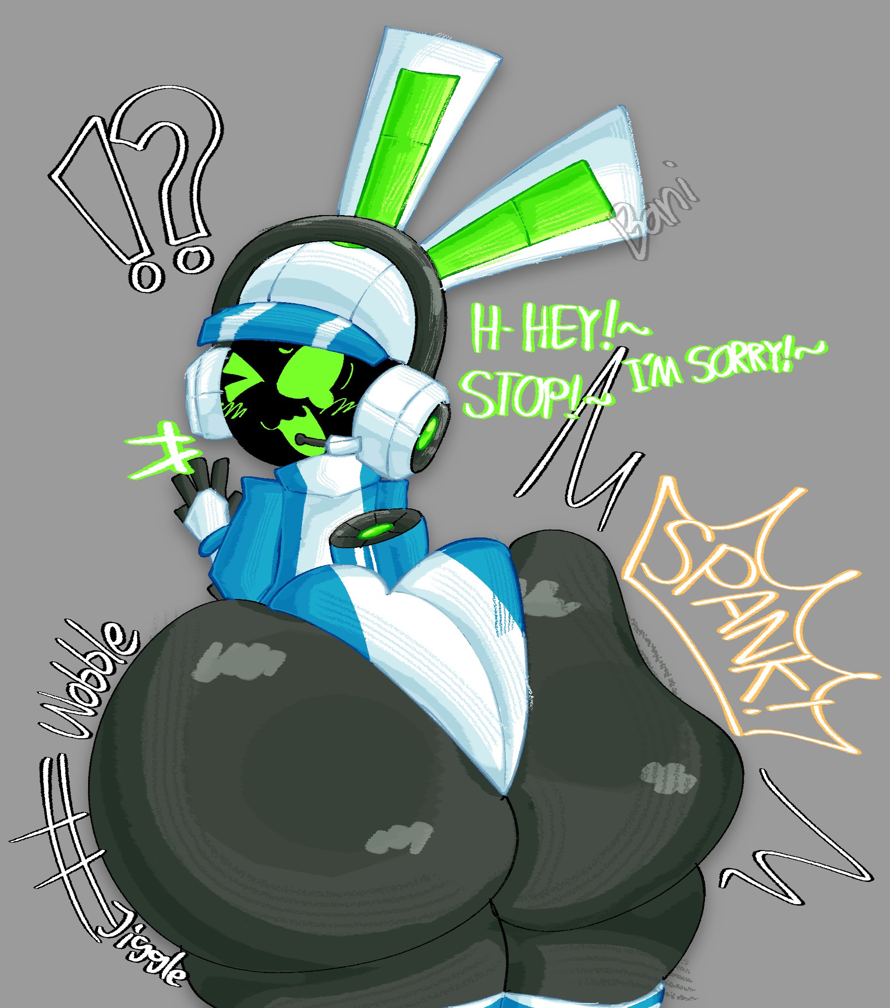 ass, big ass, bnuuylover32, bnuuylover32 aka kuki (artist), bunny ears, headphones, hype ass, hyper, looking back, project turboblast, robot, robot girl, spanking, spanking ass, tagme, tempo (project turboblast)