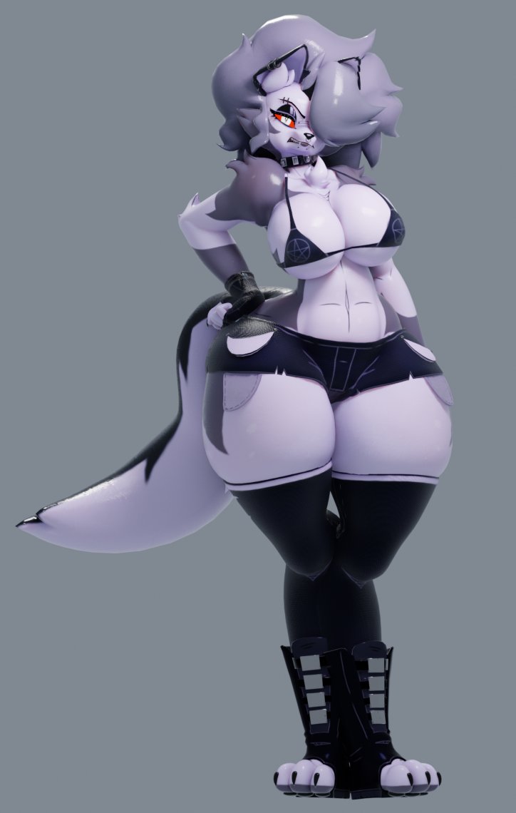 1girls, 3d, anthro, big breasts, big tail, full body, gigantic ass, gigantic butt, gigantic thighs, hellhound, helluva boss, huge ass, huge breasts, huge butt, huge tail, huge thighs, looking at viewer, loona (cryptiacurves), loona (helluva boss), rabbdo, shorts, tail, thick, thick ass, thick thighs, thighhighs, thighs, thunder thighs, voluptuous, voluptuous body, voluptuous female