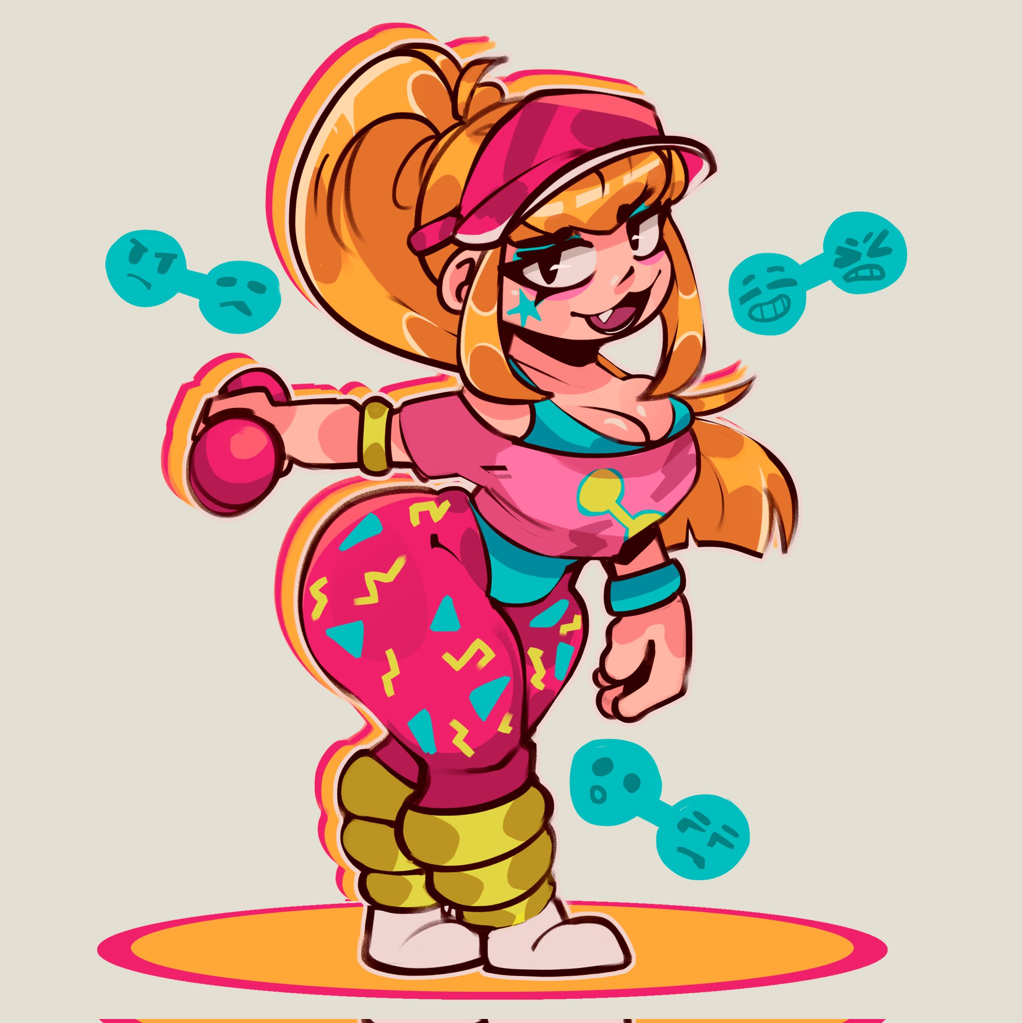 1girls, brawl stars, breasts, cleavage, clothed, clothing, female, hangedc (artist), melodie (brawl stars), pump it melodie (brawl stars), solo, thick thighs