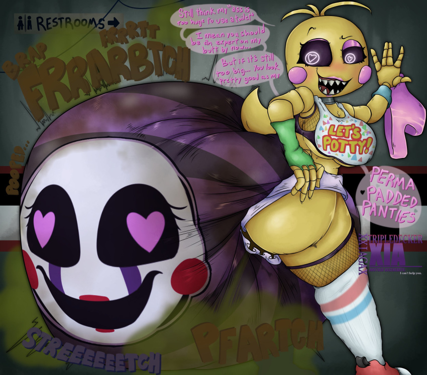 diaper, fart, fart fetish, five nights at freddy's, fnaf, hyper feces, hyper messing, hyper scat, inanimate transformation, marionette, marionette (fnaf), messing, puppet (fnaf), scat, tagme, toy chica (fnaf), underwear transformation, x-xiaga-x