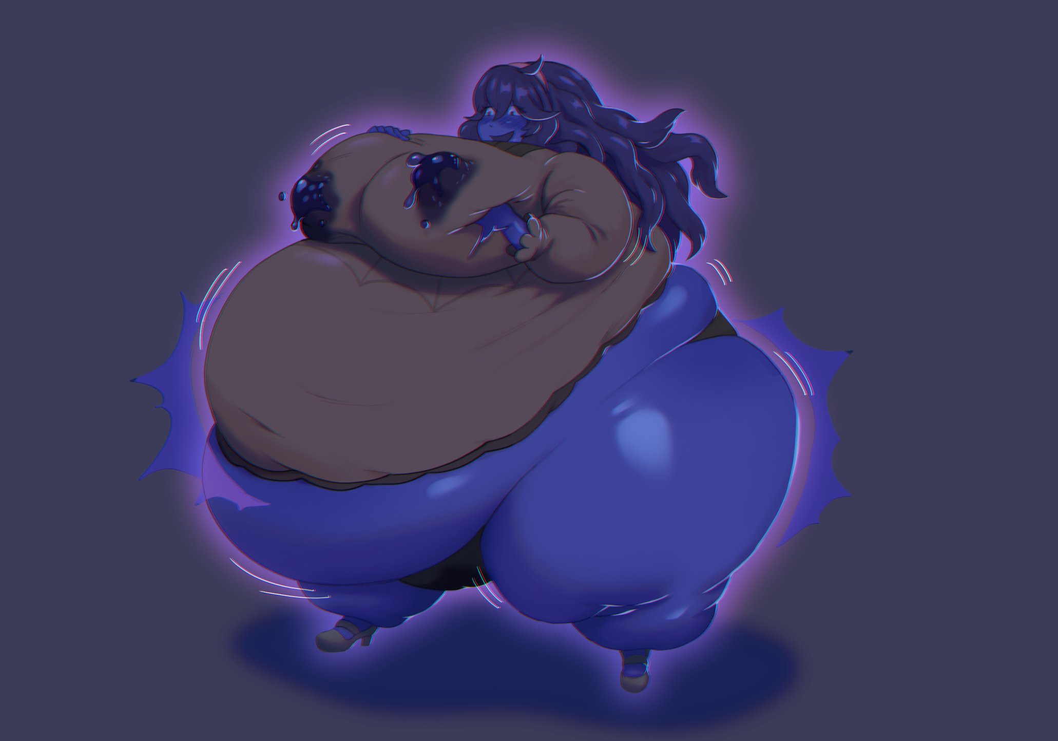 blue, blue body, blue skin, blueberry inflation, blueberry juice, fat, hex maniac, inflation, lactation, milk10pm, pleasure face, spherical inflation