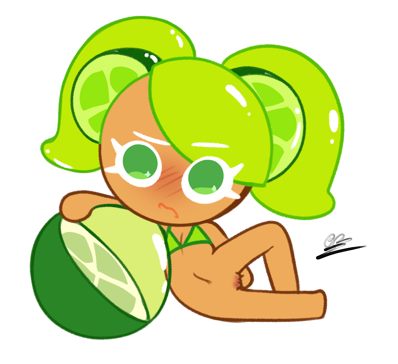 1girls, beach ball, bikini, blush, cookie run, cookie run kingdom, cryankiebuillar, edit, female, flat chest, green eyes, green hair, half-dressed, lime cookie, masturbation, pussy, sitting, soff doll, solo, solo female, solo focus, tagme, twintails