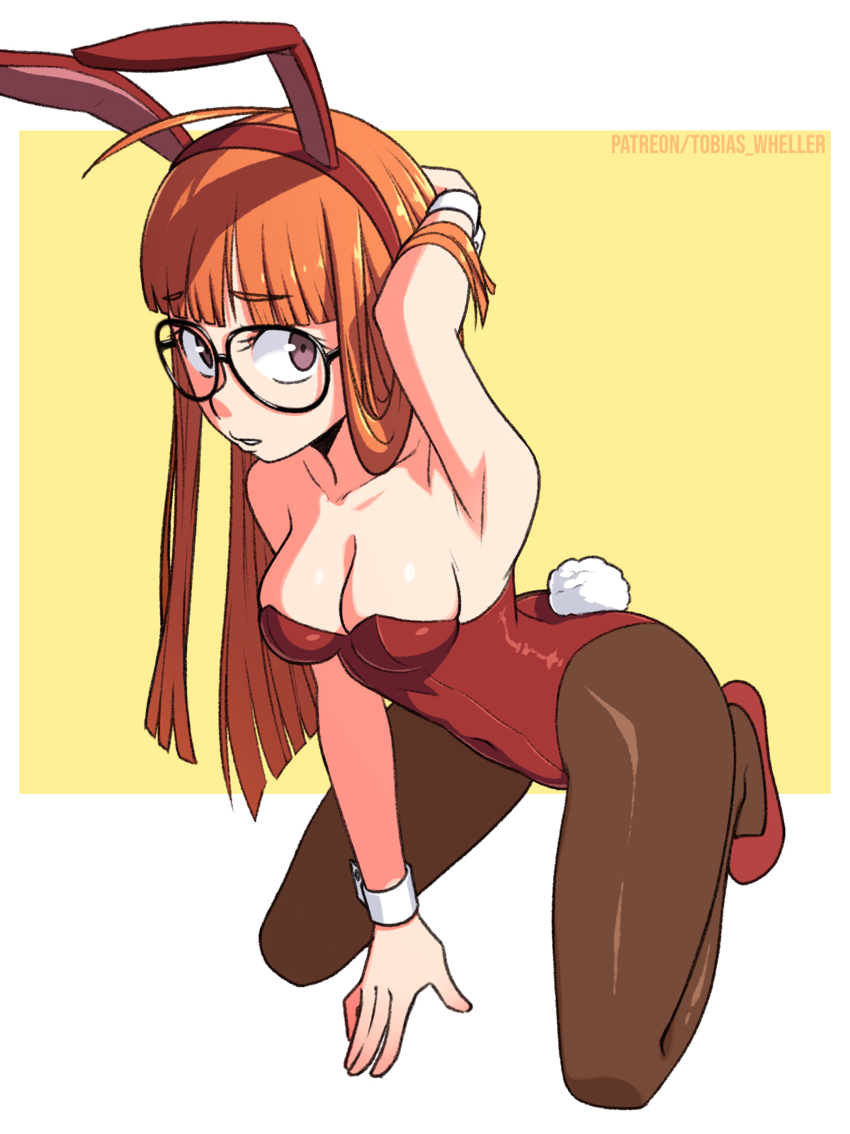 2d, 2d (artwork), atlus, bunny ears, bunny girl, cute, female, female focus, female only, human, human only, persona, persona 5, petite, petplay, sakura futaba, solo, solo female, solo focus