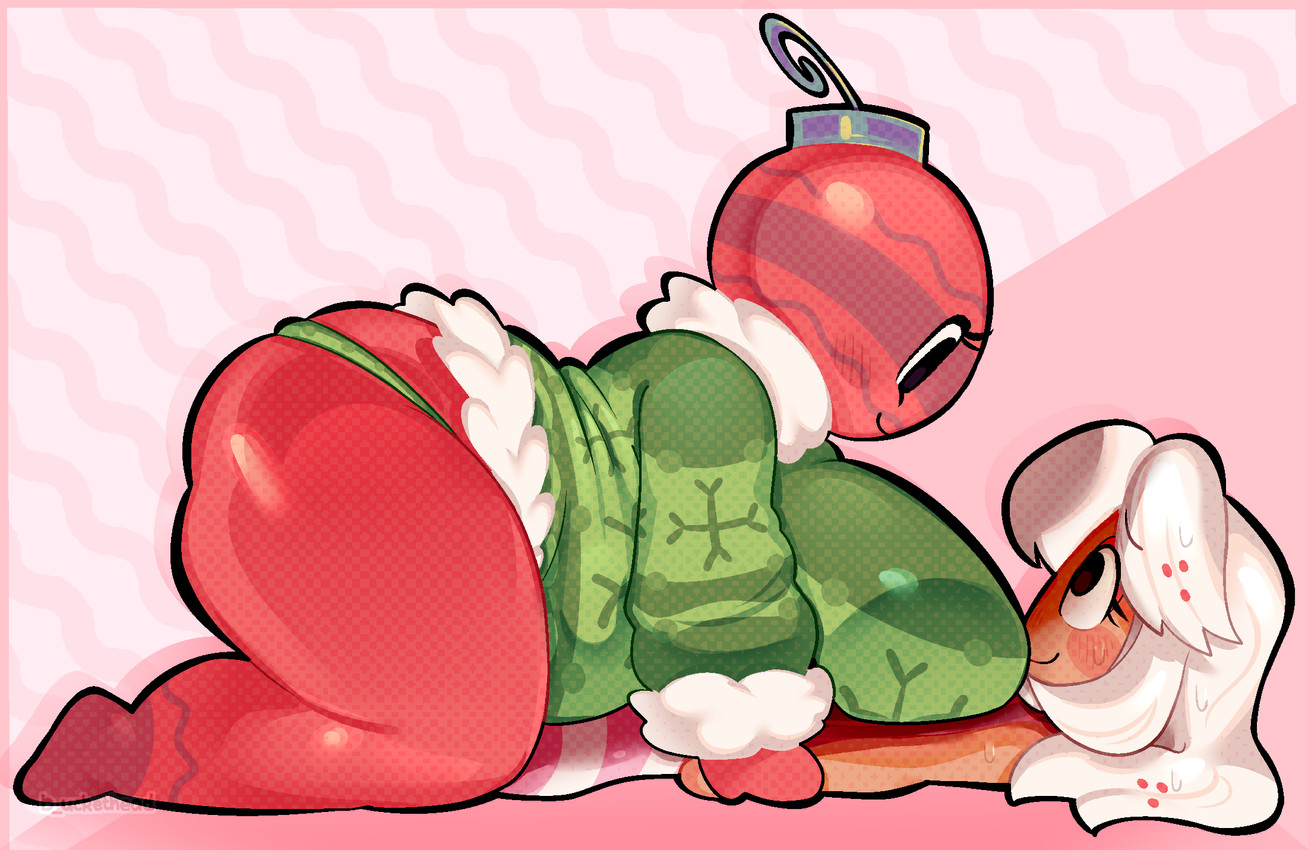 big ass, bobette (dandy's world), breasts, buckethead (artist), chubby, chubby female, dandy's world, dandys world, fat, fat ass, female, female/female, flustered, ginger (dandy's world), gingerbread cookie, huge breasts, hyper, looking at another, on top, roblox, sweater, thong