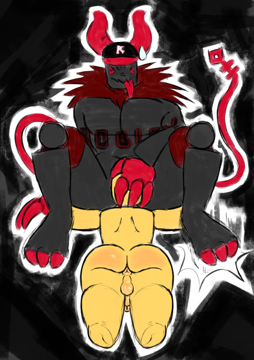 2boys, 2d, balls, blowjob, color, forsaken (roblox), fur, guest 666 (forsaken), horns, kakuziin, male, noob, noob (forsaken), penis, roblox, roblox game, robloxian, tagme, tail, yaoi
