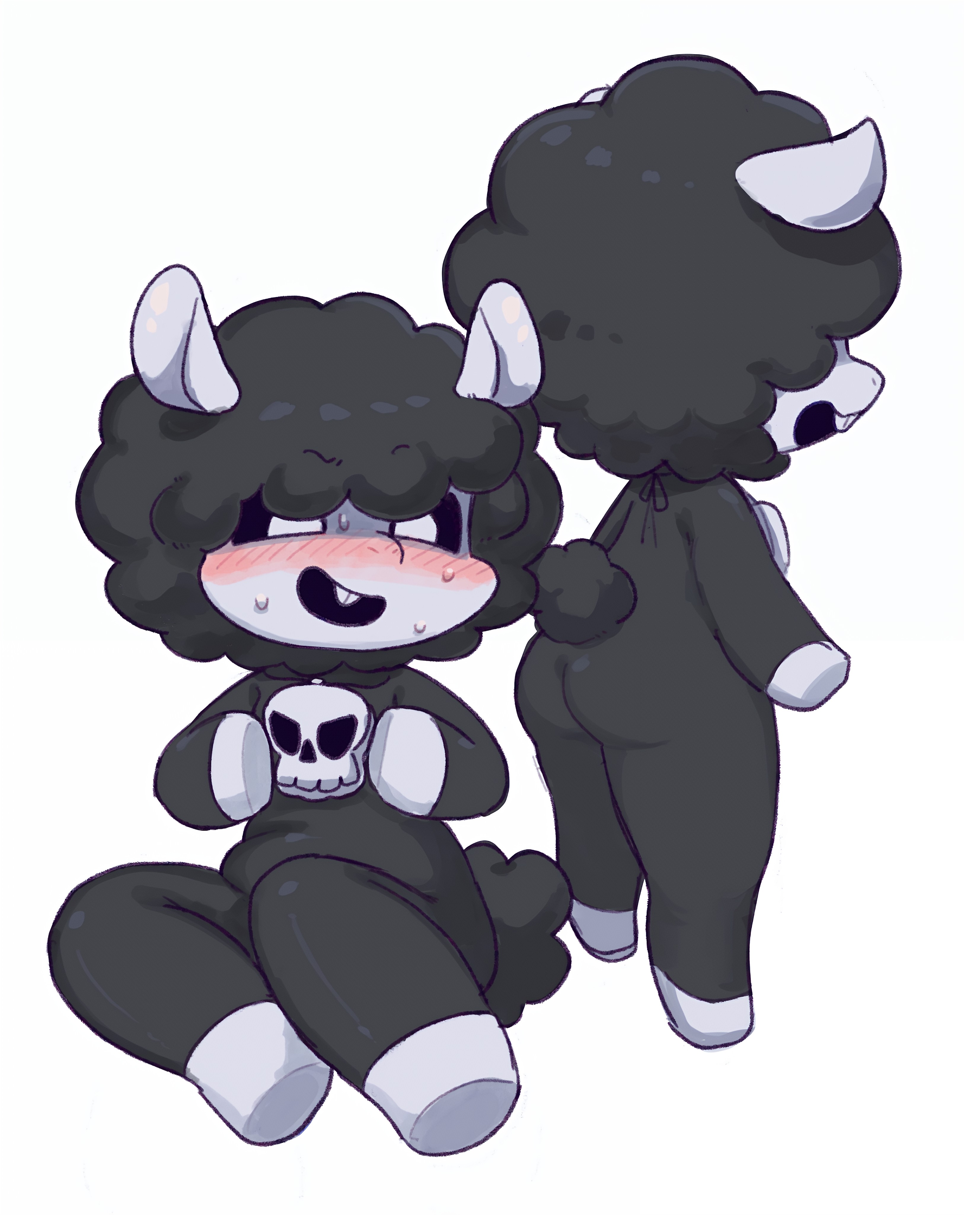 1female, 1girl, 1girls, 2025, 2025s, 2d, 2d (artwork), 2d artwork, 763 san, absurd res, absurdres, anthro, anthro female, anthrofied, ass, baba chops, baba chops (poppy playtime), black body, black eyes, black fur, black hair, black sclera, black sheep, black tail, black wool, blush, blush lines, blushing, bovid, bovine, buck teeth, buckteeth, butt, caprine, critters (poppy playtime), curly hair, cute, digital art, digital drawing, digital drawing (artwork), digital media, digital media (artwork), digital painting, digital painting (artwork), female, female anthro, female focus, female only, fur, furry, furry female, hair, hi res, hooves, looking at viewer, mammal, mob entertainment, mob games, nightmare critters, no humans, open mouth, poppy playtime, poppy playtime (chapter 4), rear view, sheep, sheep ears, sheep girl, sheep humanoid, sheep tail, sheepgirl, sheeps, short stack, shortstack, simple background, skull necklace, skull pendant, skull symbol, smiling critters, solo, solo female, solo focus, sweat, sweatdrop, tagme, tail, teeth, thick, thick ass, thick butt, tongue, video games, white background, white body, white ears, white eyes, white hooves, white inner ear, white pupils, white skin, wool, wool (fur), wool hair