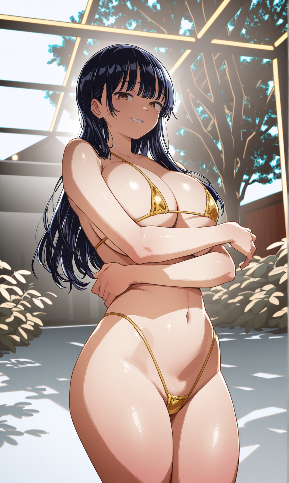 1girls, ai generated, arms crossed, before oral, before sex, black hair, boku no kokoro no yabai yatsu, breasts, brown eyes, efesto90, female, female focus, female human, female only, huge breasts, huge thighs, inviting to fuck, inviting to sex, large ass, large breasts, large thighs, larger female, long hair, looking at viewer, mature, mature female, mature woman, micro bikini, naughty face, pool, pose, posing, shy, smile, solo, solo female, solo focus, standing, taller female, thick thighs, voluptuous, voluptuous female, yamada anna