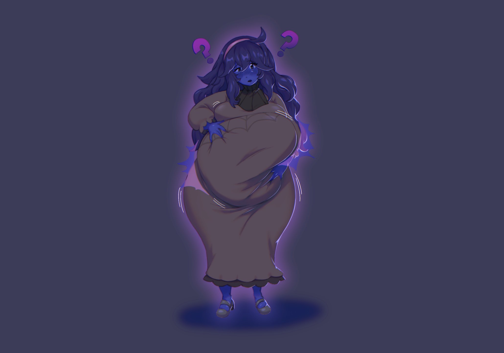 belly expansion, belly inflation, blue skin, blueberry inflation, confused, fat, hex maniac, inflation, milk10pm, weight gain