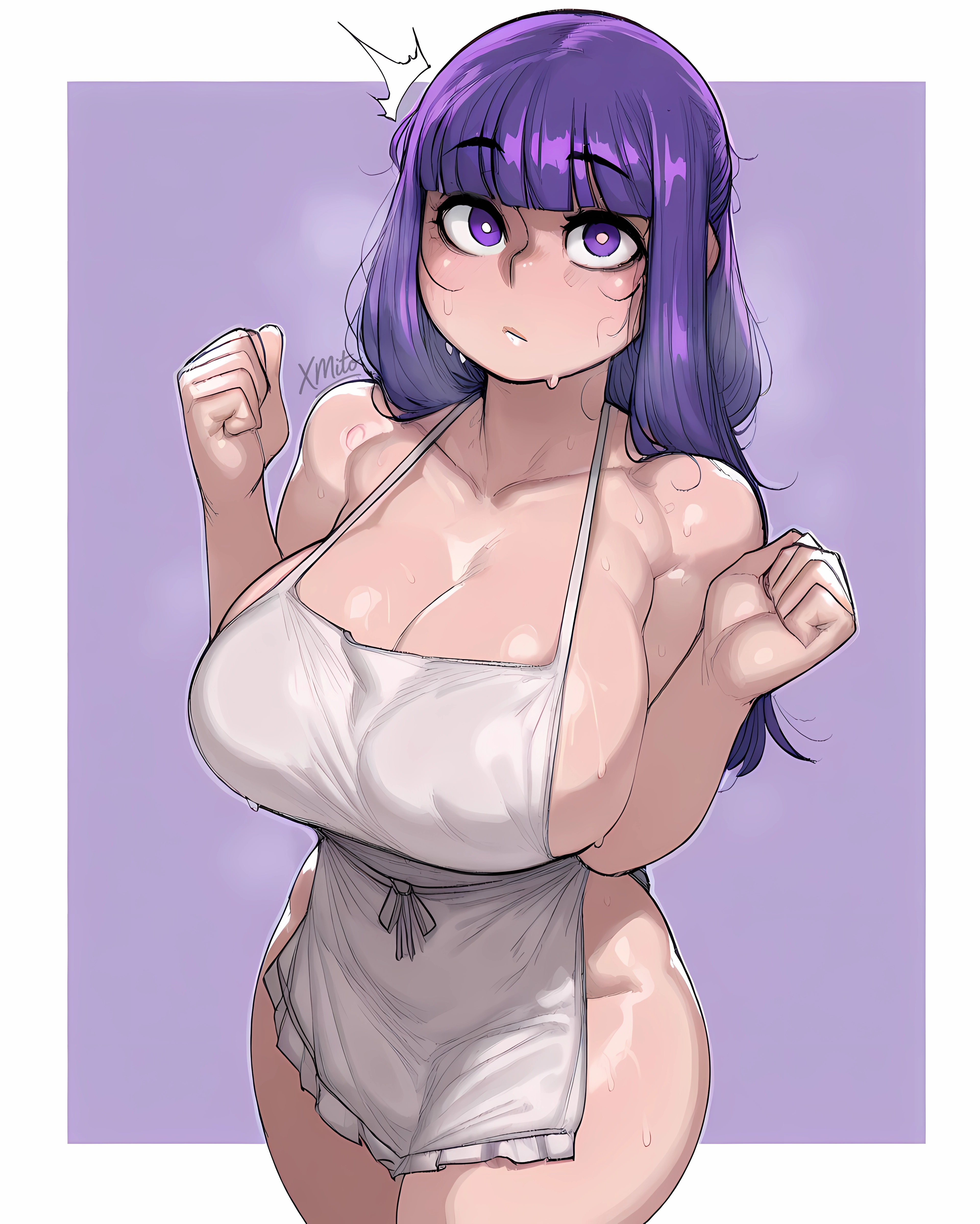 ai assisted, ai generated, big breasts, blush, breasts, female, fern (sousou no frieren), looking at viewer, sousou no frieren, tagme, tight clothing, xmito