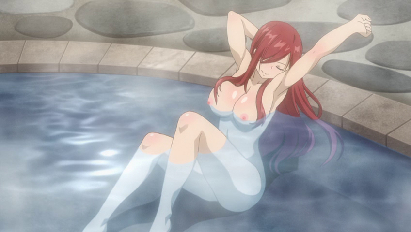 1girls, bathing, bathroom, erza scarlet, fairy tail, female, long hair, nude filter, pale skin, red hair, red-haired female, tagme, water