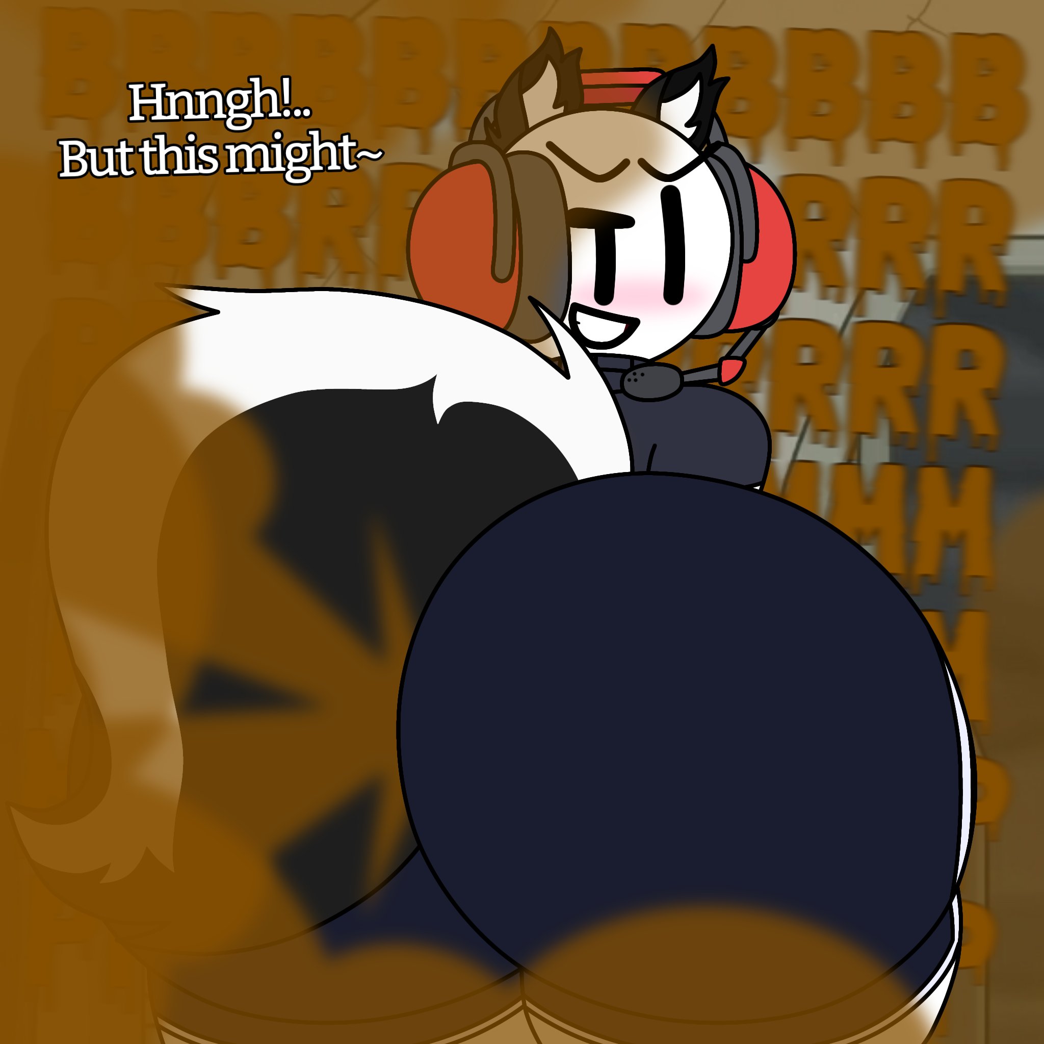 1boy, 2d, 2d artwork, ass, big ass, big bubble butt, big butt, blush, blushing, booty shorts, brown fart, brown fart cloud, bubble butt, butt focus, charles calvin, clenching teeth, clothes, deelikedeez (artist), fart, fart fetish, fart focus, farting, farting at viewer, femboy, fully clothed, headphones, headwear, henry stickmin (game), looking at viewer, looking back, looking back at viewer, looking over shoulder, male, nonhuman, onomatopoeia, pants, presenting butt, skunk, skunk charles (deelikedeez), skunk ears, skunk tail, solo, stick figure, stickman, stink cloud, stink fumes, stinky, talking to viewer, text, thick thighs, white body