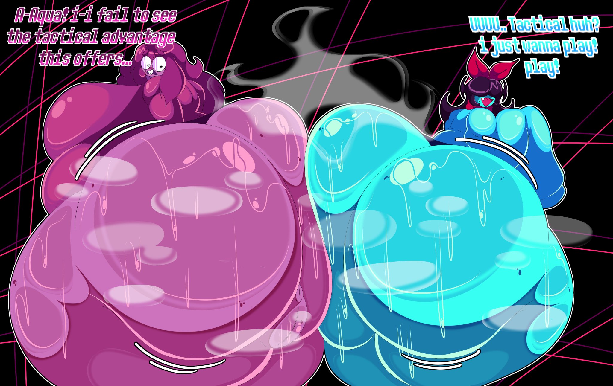 2girl, 2girls, aged up, aqua (deltarune), asses touching, big ass, big breasts, big thighs, black hair, blue body, blue skin, blue sweater, buckteeth, chubby, chubby female, deltarune, deltarune chapter 5, female, female focus, female/female, fluffy hair, gigantic ass, gigantic breasts, gigantic thighs, half naked, half nude, half-dressed, huge ass, huge breasts, huge thighs, hyper, hyper ass, hyper breasts, hyper butt, hyper thighs, large ass, large breasts, large thighs, long hair, massive ass, massive breasts, massive thighs, mommy, mommy milkers, musk, musk clouds, musky, musky butt, no pants, pantsless, purple hair, purple skin, purple sweater, seth (deltarune), sharp teeth, sweat, sweatdrop, sweater, sweating, sweaty, sweaty ass, sweaty body, sweaty breasts, undertale (series), very long hair, voctopie, voluptuous, voluptuous body, voluptuous female, wobble, wobbling, wobbling ass