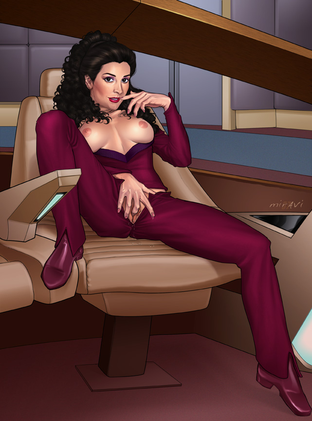 1girls betazoid_(species) bodysuit deanna_troi female female_only miravi ships_bridge solo solo_female spaceship spaceship_interior star_trek star_trek_the_next_generation tagme