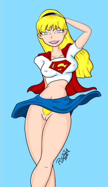 1girls 2006 blonde_hair blue_eyes dc_comics dcau female female_only hair linda_danvers long_hair looking_at_viewer pubic_hair pussy ricksa skin_tight solo supergirl superman:_the_animated_series superman_(series)