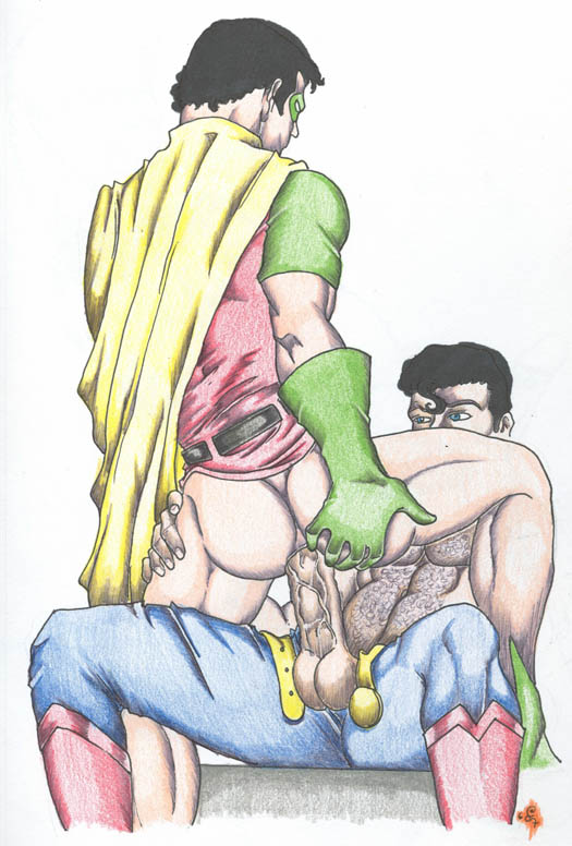 2boys anal balls ballsack batman_(series) black_hair blue_eyes body_hair bottomless christian_(artist) clark_kent dc dc_comics dick_grayson erection gay hairy_male human kal-el male male_only multiple_males open_pants penis robin_(dc) robin_(dick_grayson) scrotum sitting_on_penis superman superman_(clark_kent) superman_(series) testicles topless veiny_penis yaoi