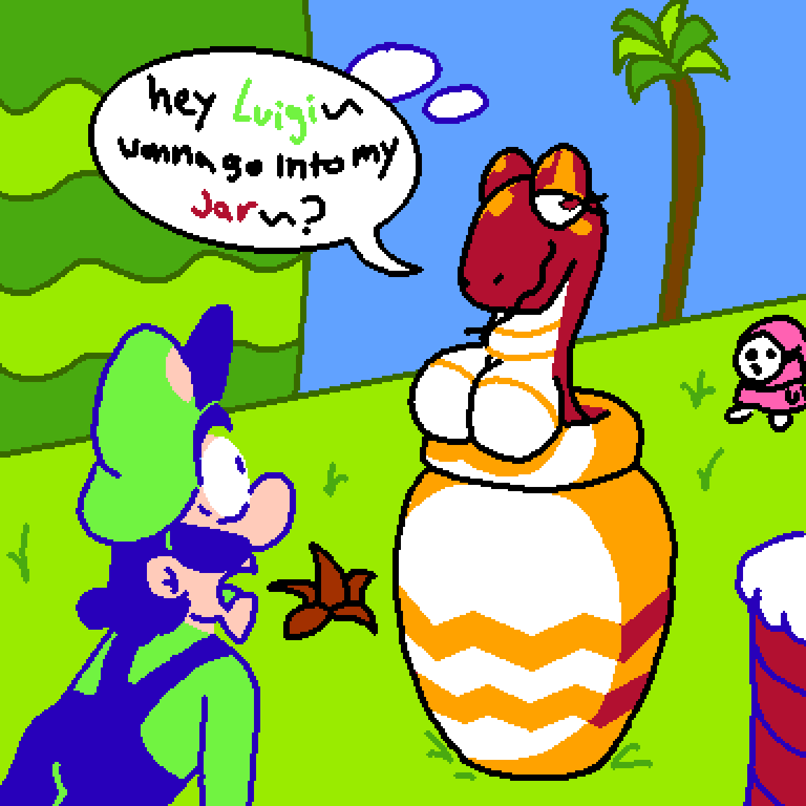 alex_fluffs anthro cobrat female humanoid luigi male mammal mario_(series) nintendo reptile scalie shyguy snake