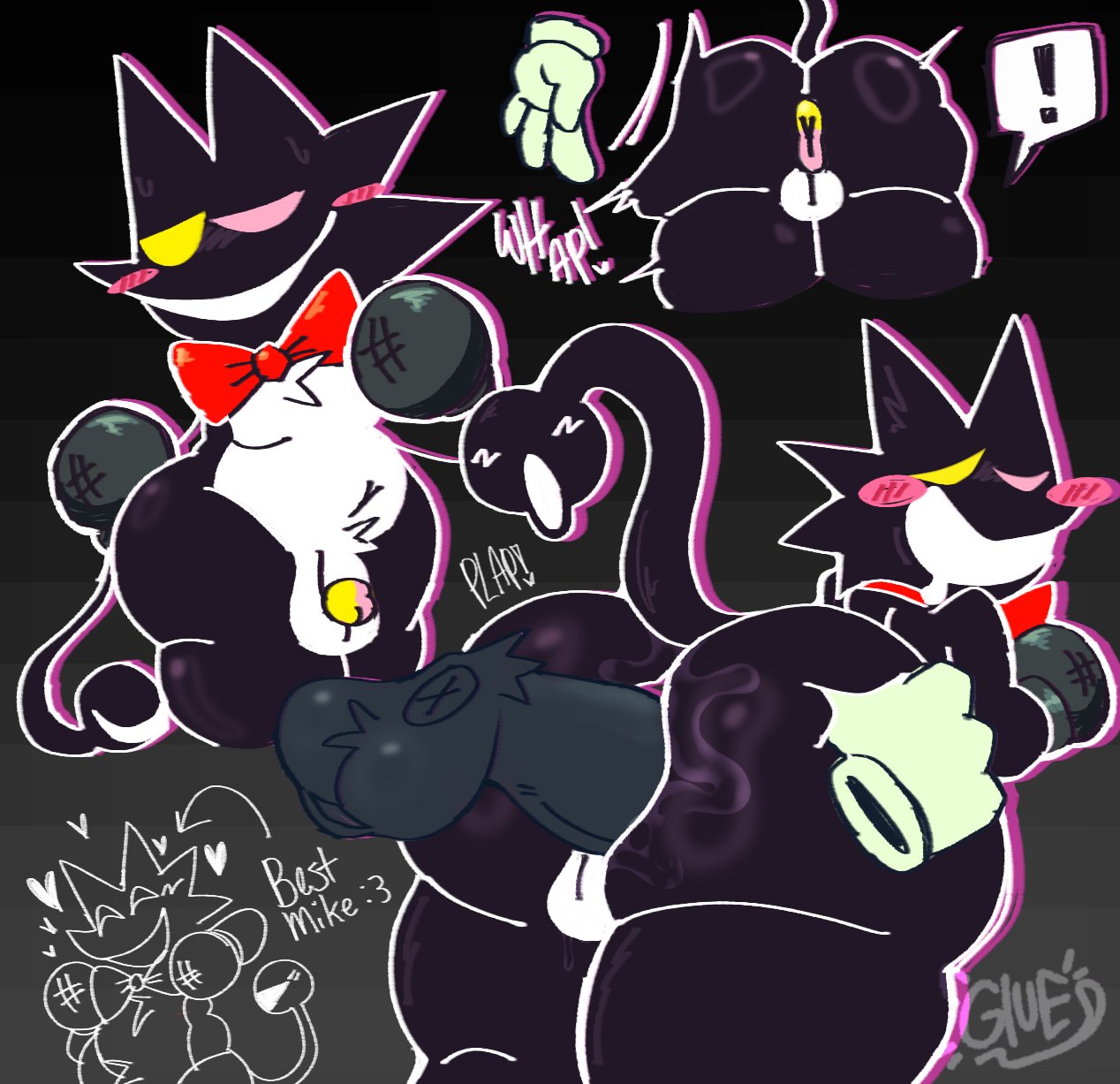 anal anal_sex anthro ass backsack balls big_butt black_body black_fur blush butt_slap cat_mike_(deltarune) clothing darkner deltarune duo faceless_character faceless_male felid feline fur genitals gloves handwear heterochromia hi_res male male/male mammal mike_(deltarune) pa_pat penetration short_stack slap slightly_chubby tail tail_mouth undertale_(series) unusual_anatomy unusual_tail
