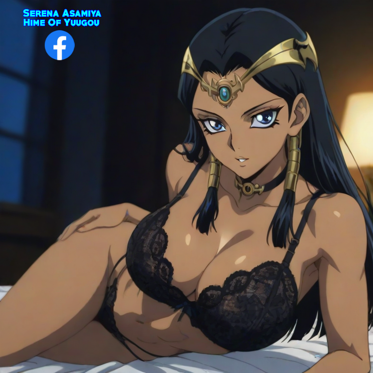 ai_generated athenaasamiya bed black_hair blue_eyes bra breast collar dark_skin egyptian egyptian_female female female hand_on_butt hips isis_ishtar looking_at_viewer navel solo underwear yu-gi-oh! yu-gi-oh!_duel_monsters