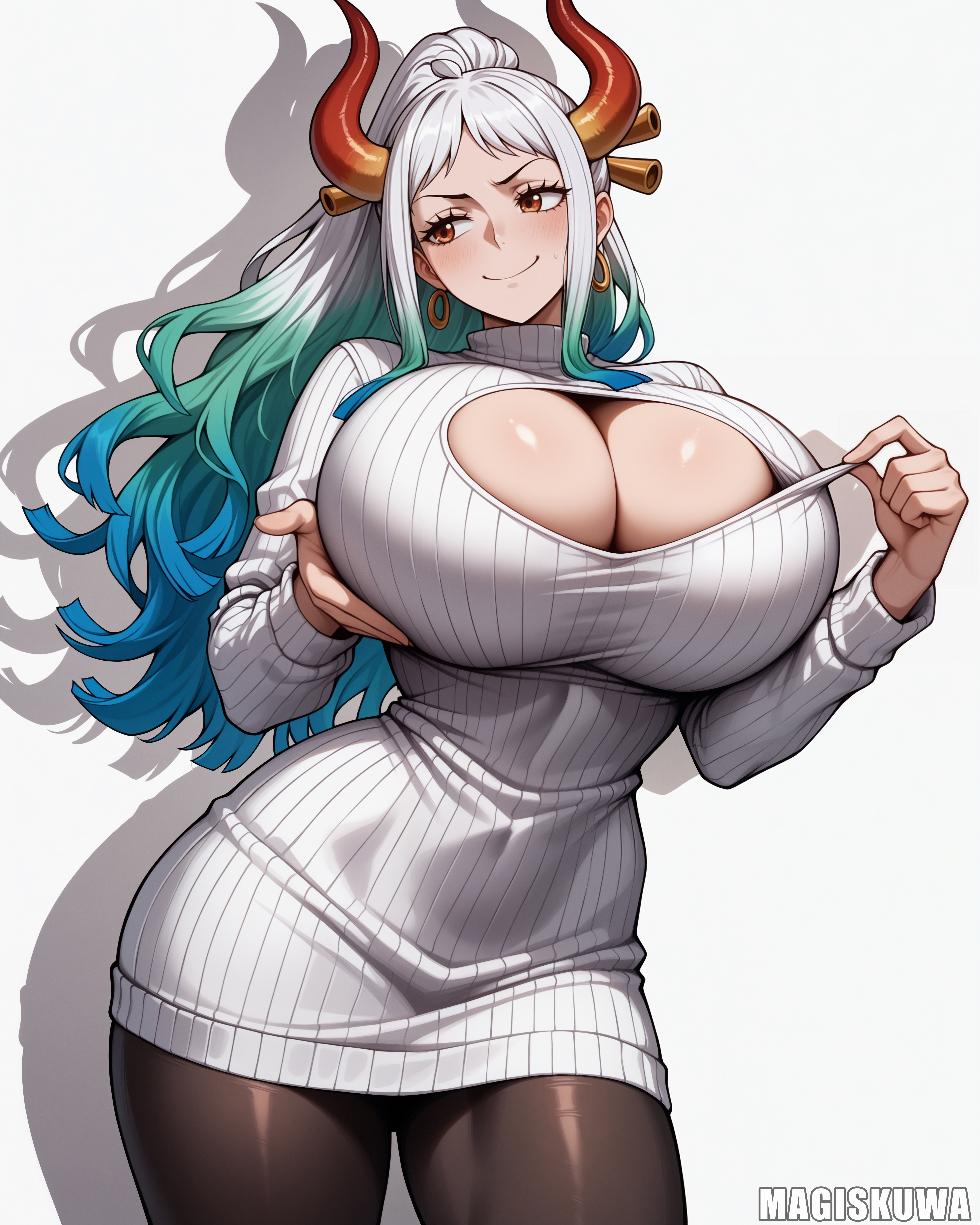 1girls, ai generated, clothing, female, female only, magiskuwa, one piece, virgin killer sweater, yamato (one piece)
