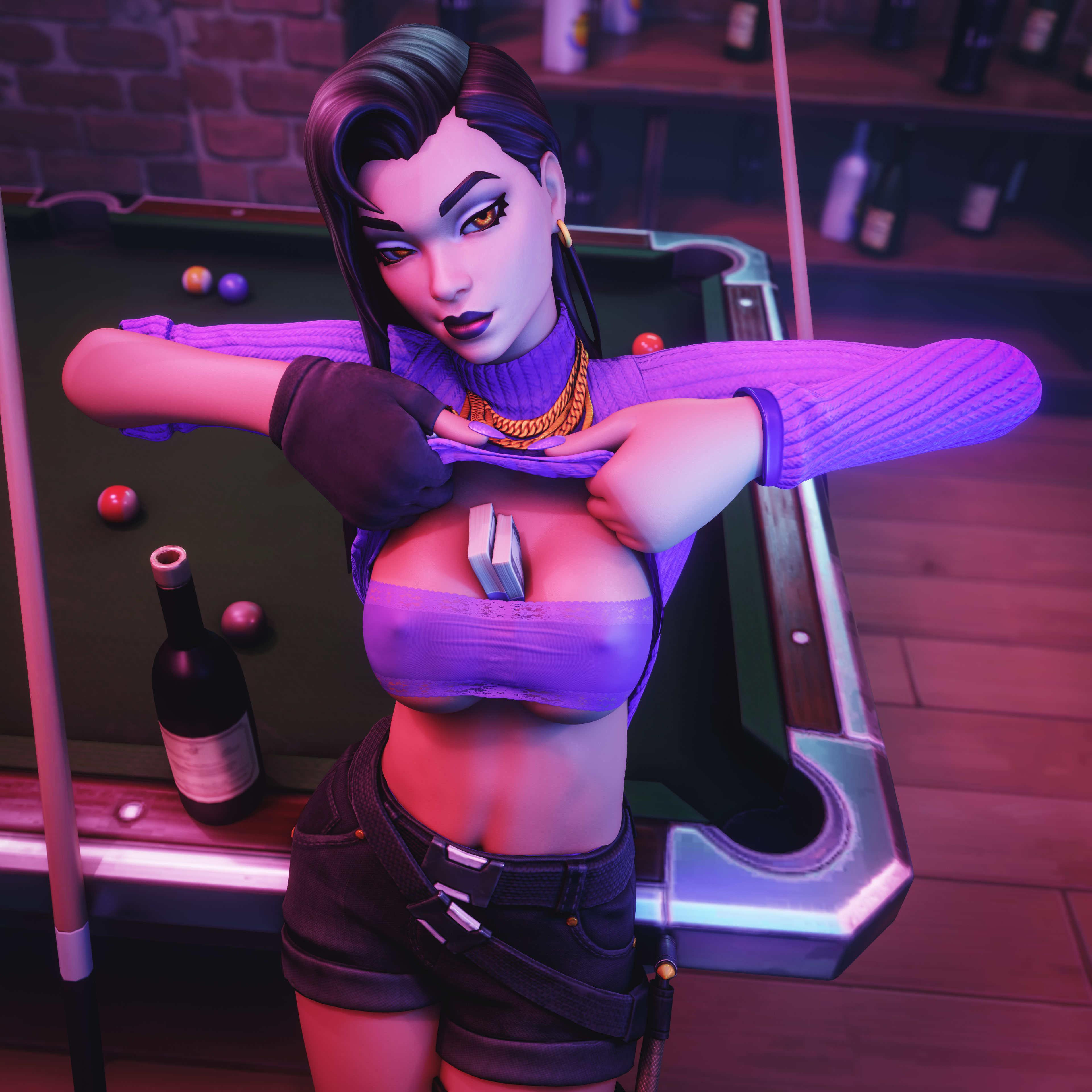 3d, bandeau, big breasts, breasts, cleavage, female, fortnite, fortnite: battle royale, looking at viewer, macklesternsfw, nipple bulge, pov, pulling up shirt, shirt lift, shirt up, valentina (fortnite)