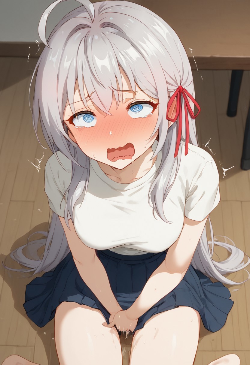 1girls, ai generated, alisa mikhailovna kujou, blue eyes, blush, clothed, clothed masturbation, drooling, embarrassed, eyes rolling back, female, finger self, fingering, fingering self, fingering under skirt, looking pleasured, masturbation, open mouth, orgasm, orgasm face, pleasure face, pussy, pussy juice, rolling eyes, shirt, skirt, solo, tokidoki bosotto russian de dereru tonari no alya-san, trembling, trembling for pleasure, trembling pleasure, two-handed masturbation, v arms, vaginal fluids, wet pussy, white hair